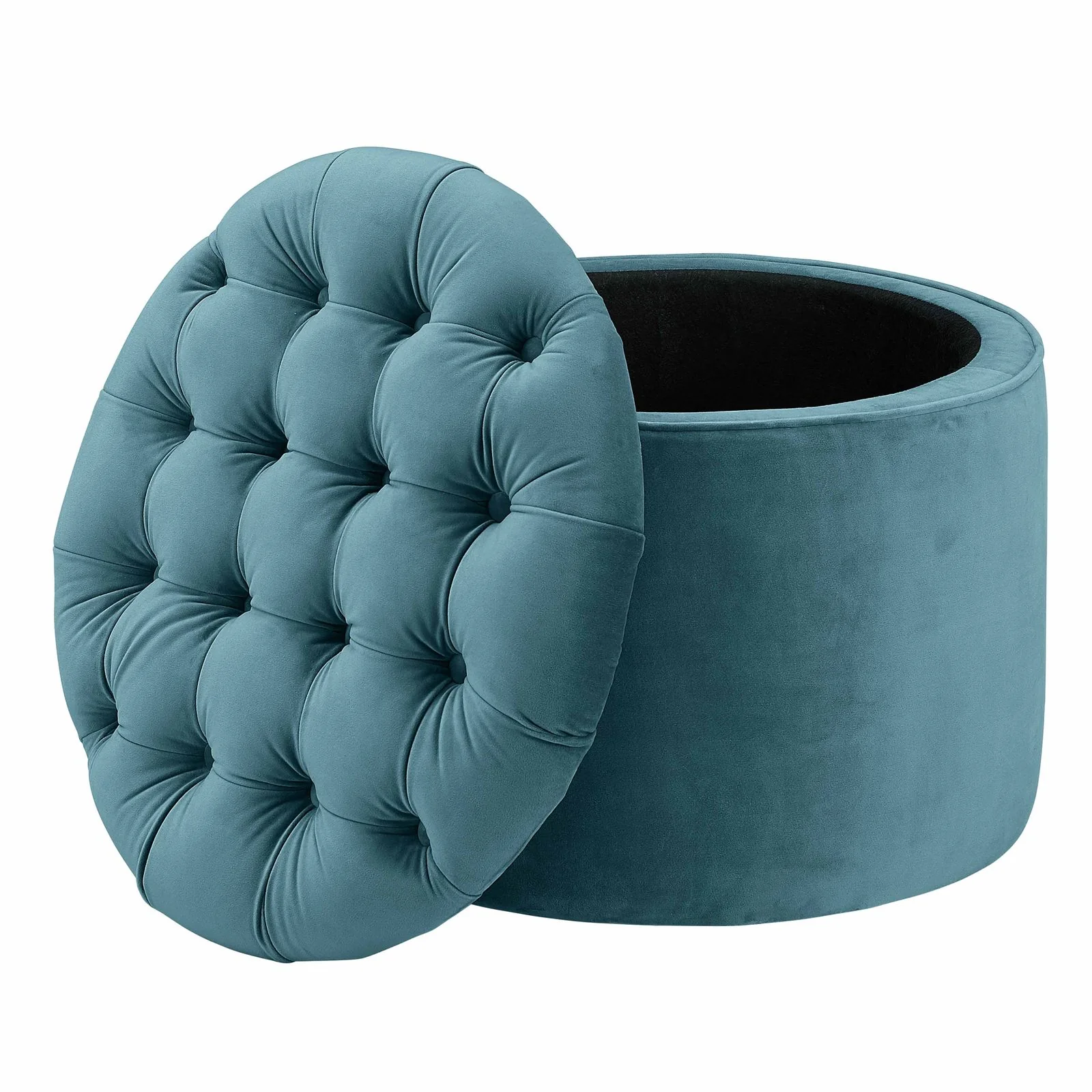 Queen Sea Blue Velvet Storage Ottoman - Image 3