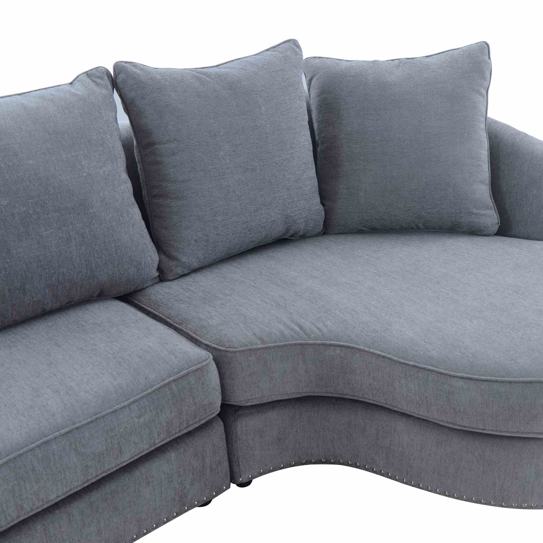 Queenly Gray Fabric Upholstered Corner Sofa - Image 4