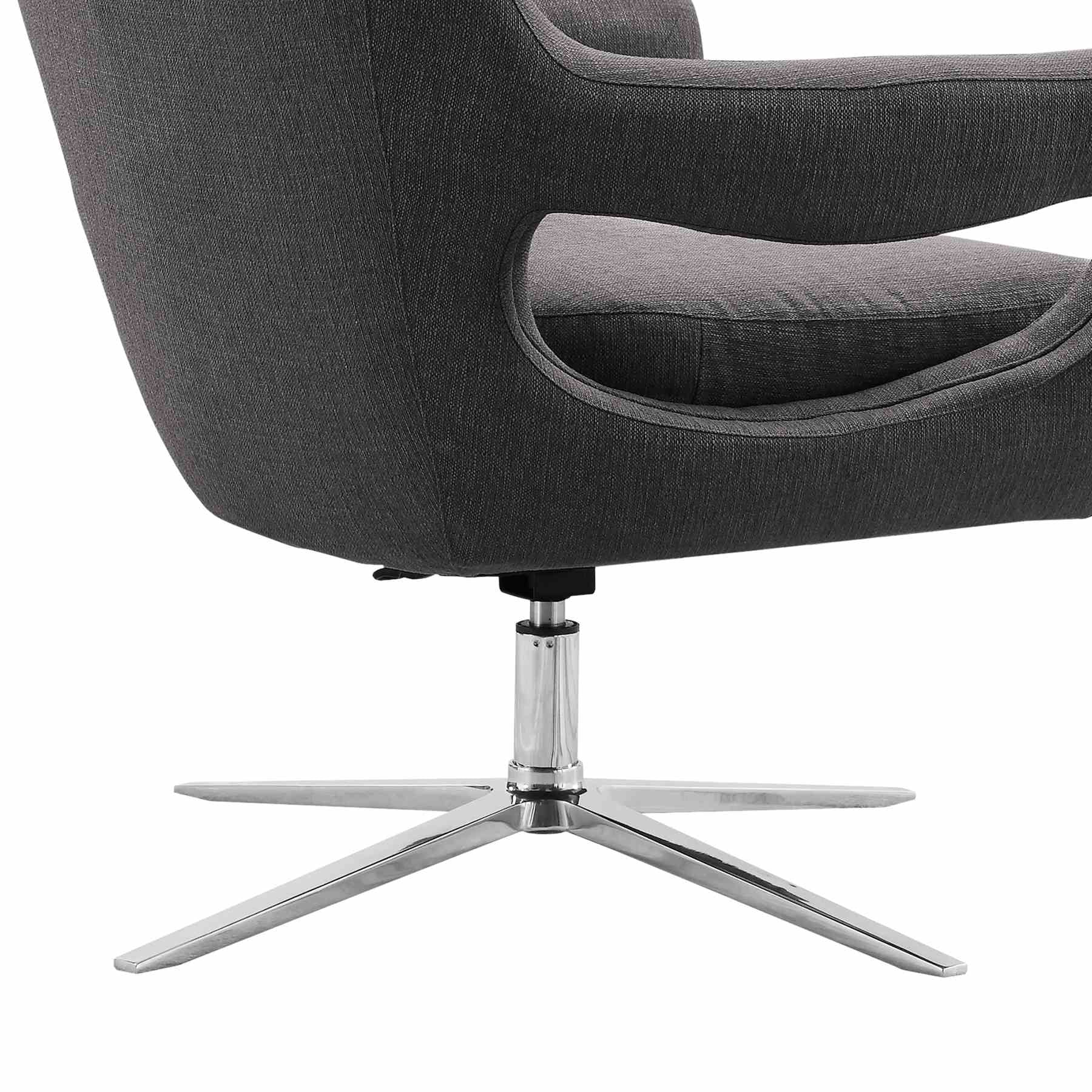 Quinn Contemporary Adjustable Swivel Accent Chair in Polished Chrome Finish with Gray Fabric - Image 2