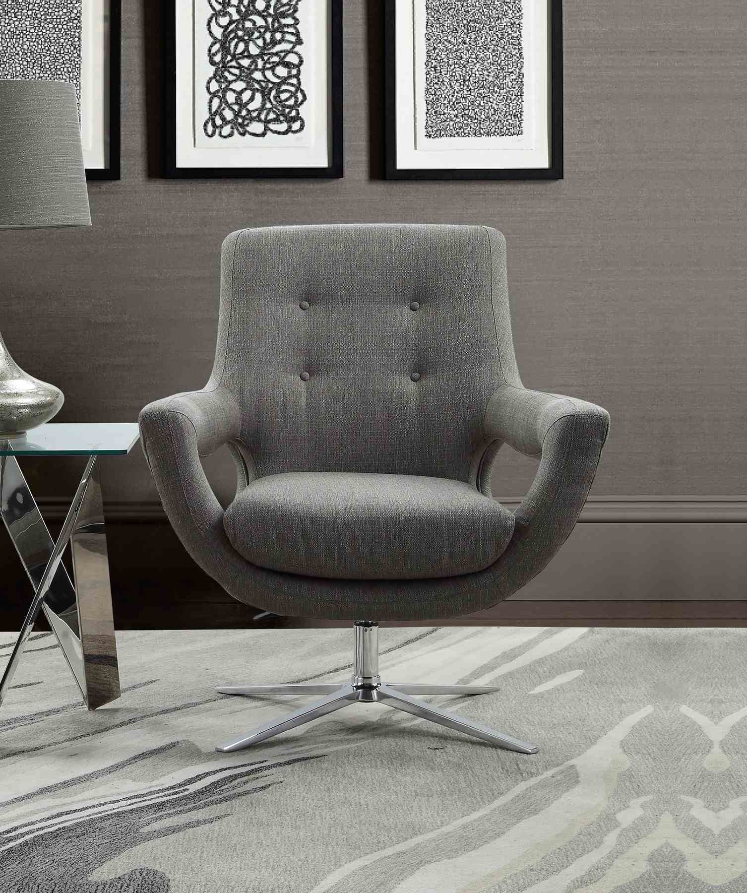 Quinn Contemporary Adjustable Swivel Accent Chair in Polished Chrome Finish with Gray Fabric - Image 3