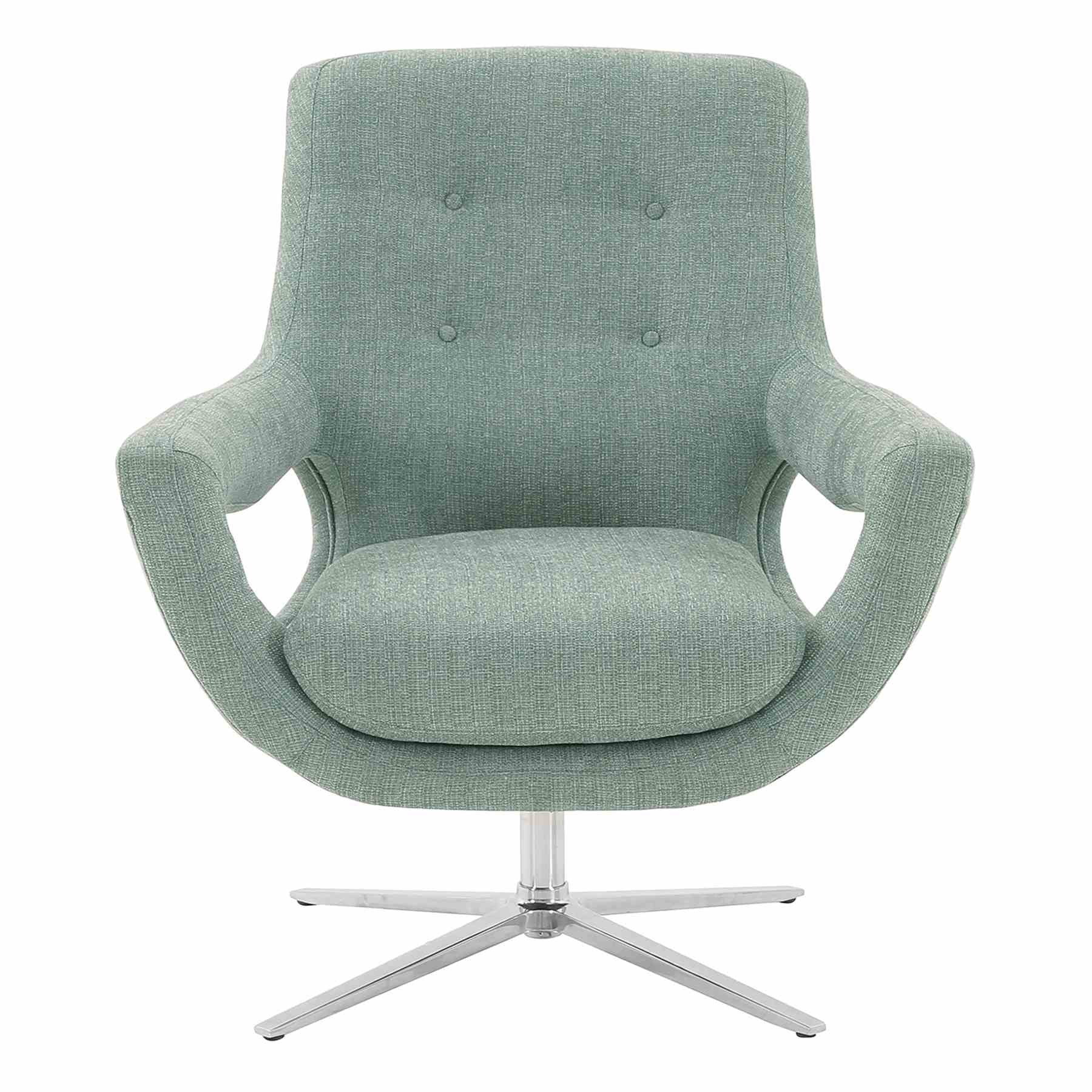 Quinn Contemporary Adjustable Swivel Accent Chair in Polished Steel Finish with Spa Blue Fabric - Image 2