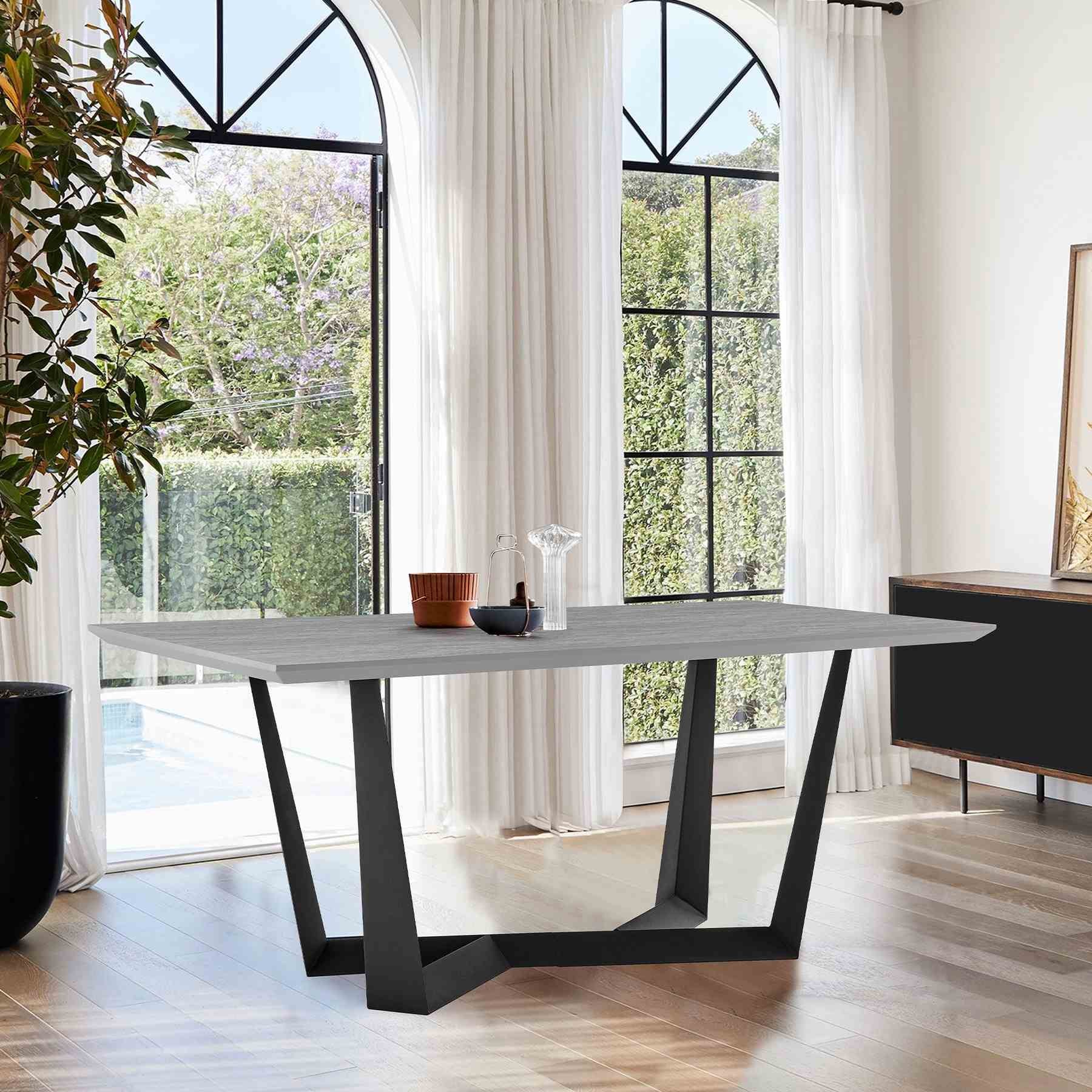 Radford Light Gray Rectangular Dining Table with Black Finish - Image 6