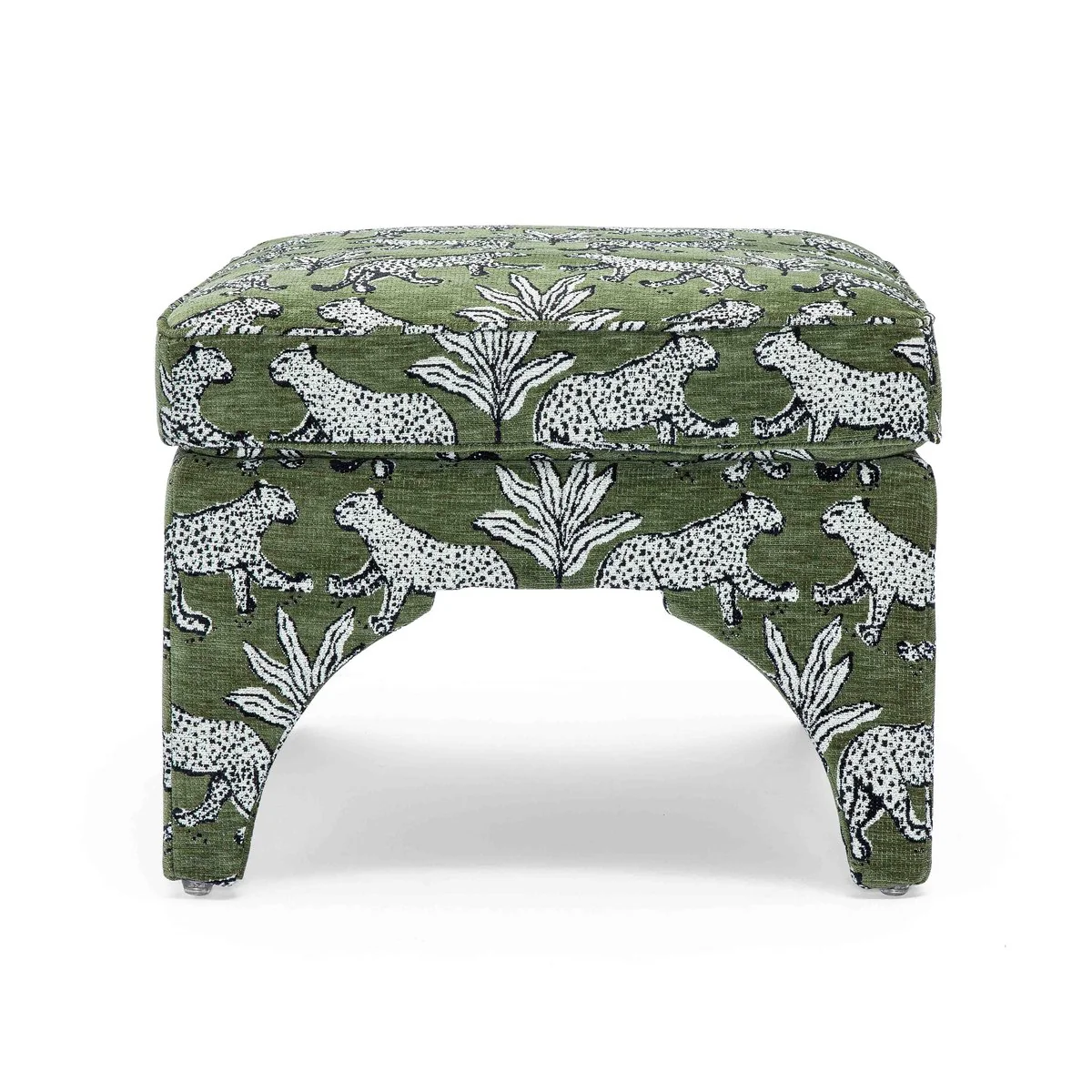 Raji Olive Green Leopard Jacquard Ottoman - Image 3