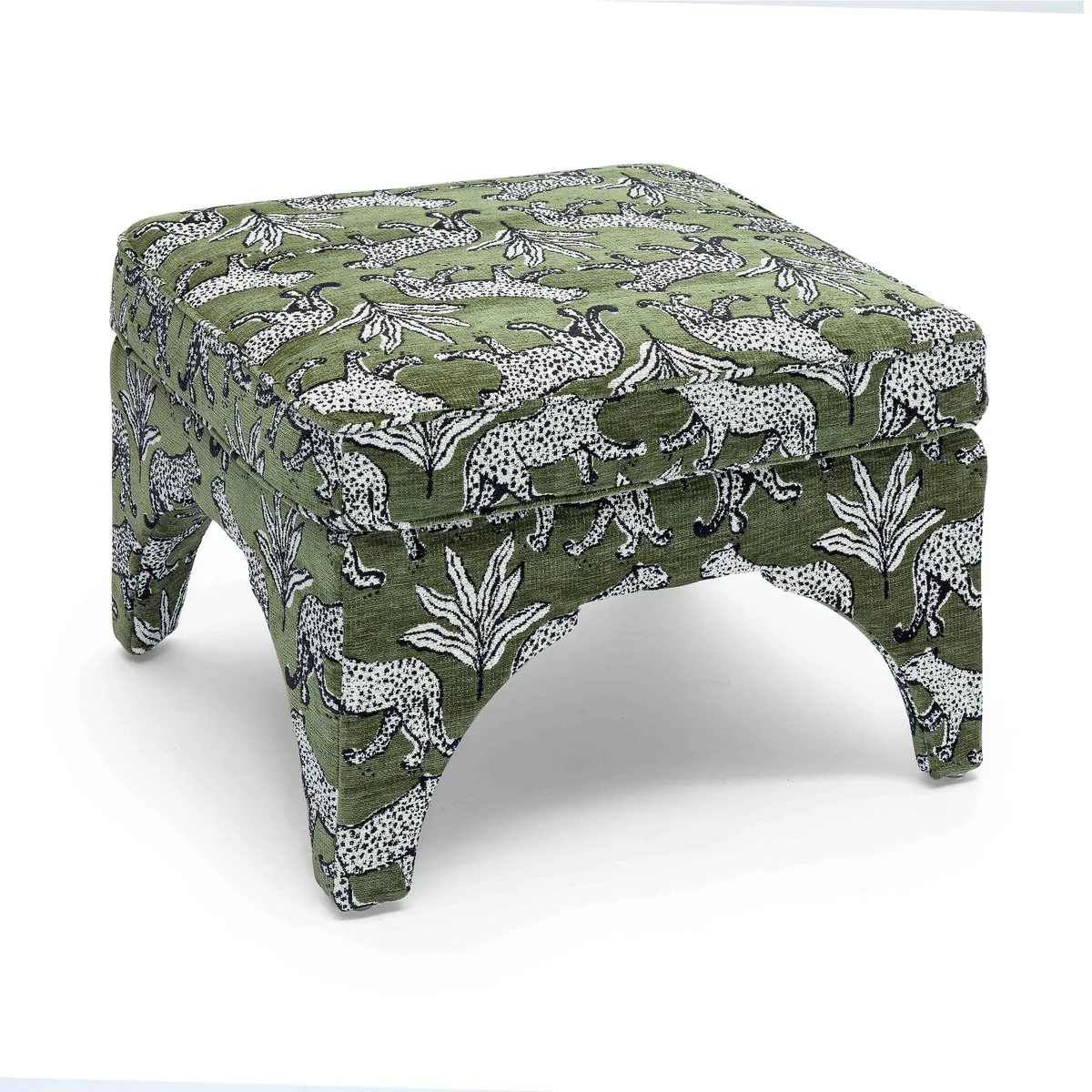 Raji Olive Green Leopard Jacquard Ottoman - Image 4