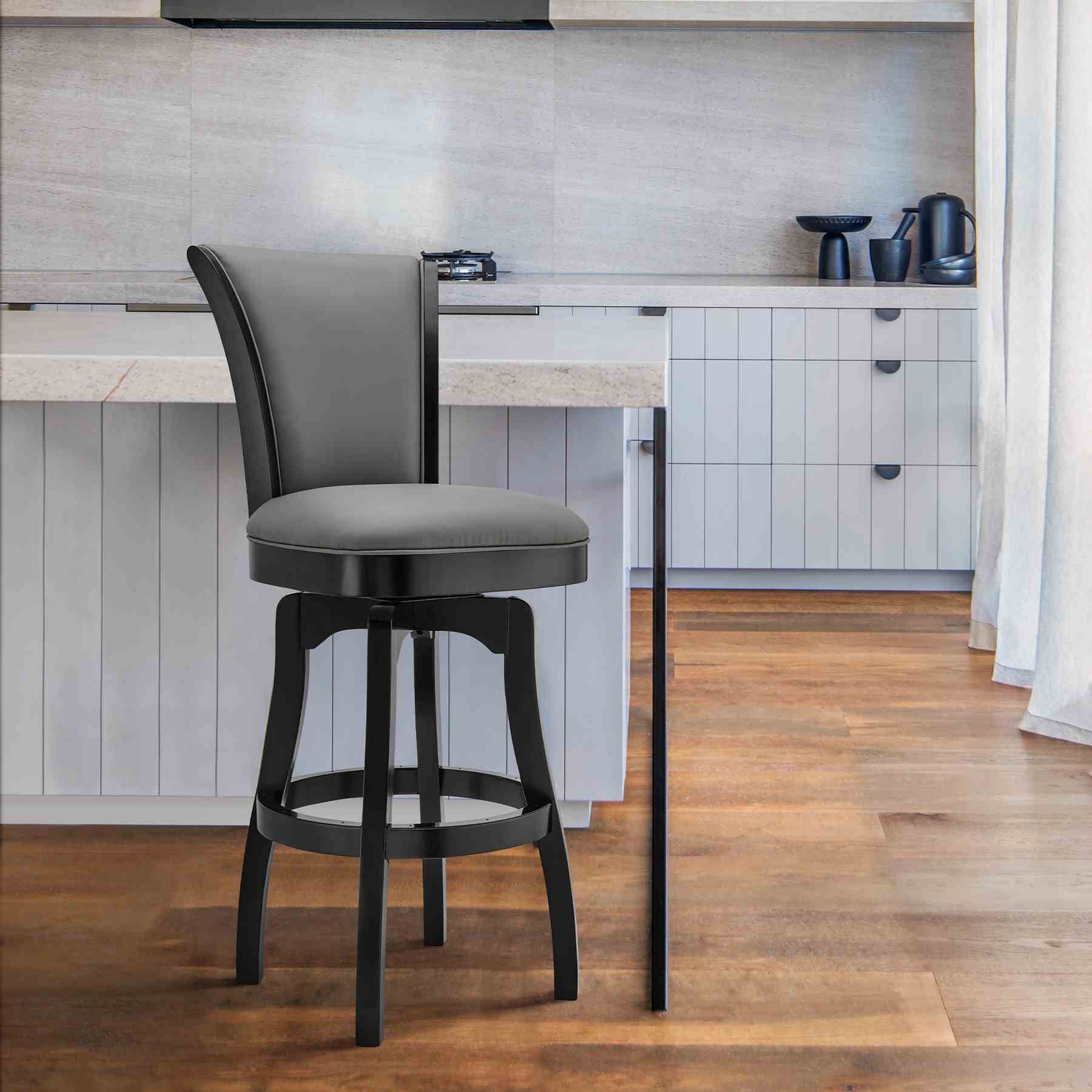 Raleigh 26" Counter Height Swivel Barstool in Black Finish and Gray Faux Leather - Image 7
