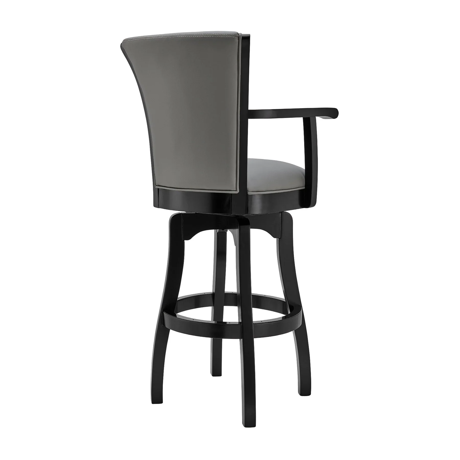 Raleigh 26" Counter Height Swivel Gray Faux Leather and Black Wood Arm Bar Stool - Image 3