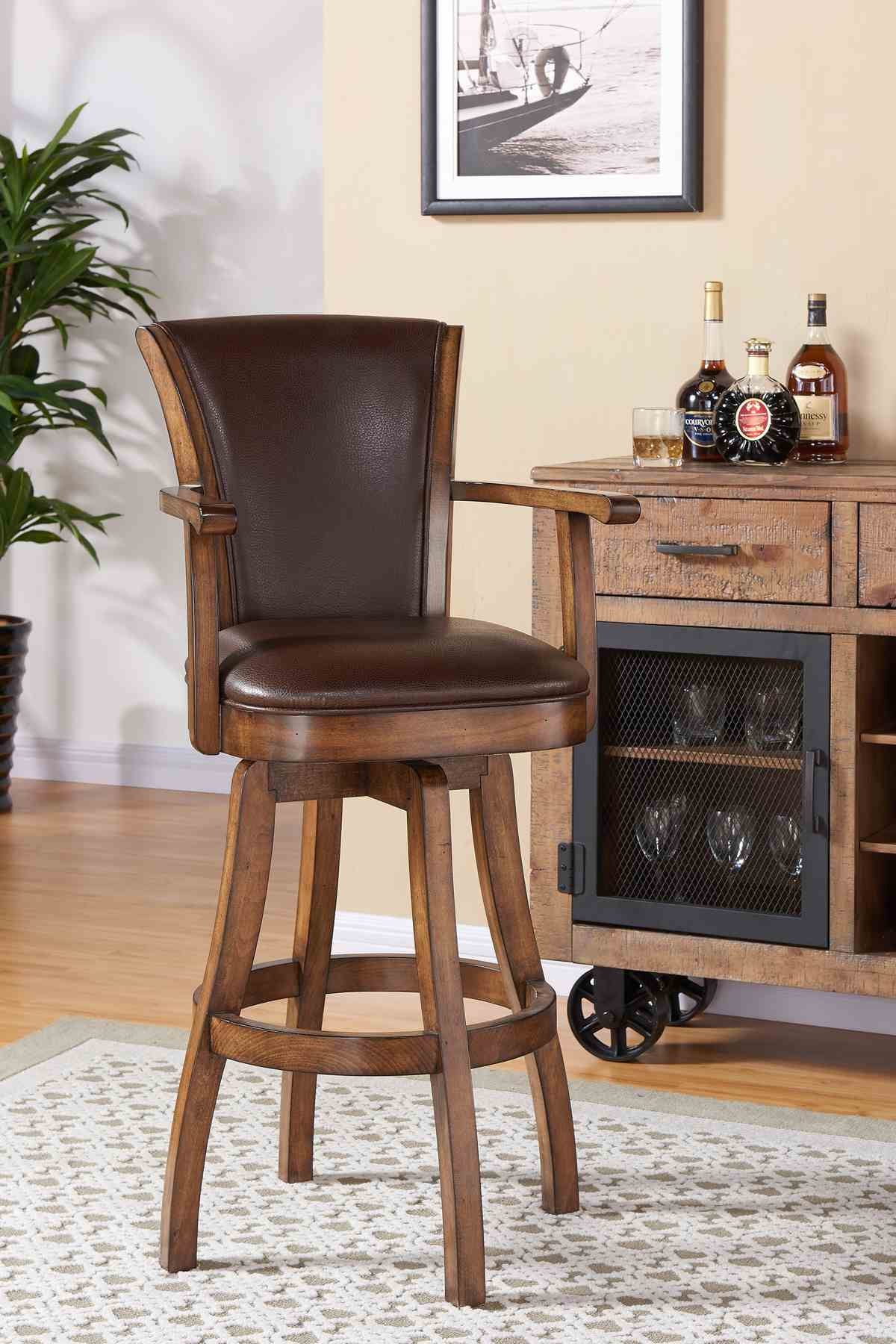 Raleigh 26" Counter Height Swivel Kahlua Faux Leather and Chestnut Wood Arm Bar Stool - Image 6