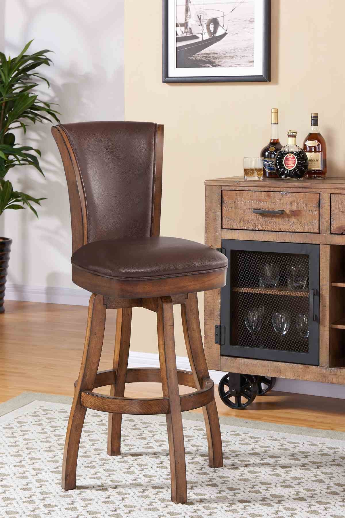 Raleigh 26" Counter Height Swivel Wood Barstool in Chestnut Finish and Kahlua Faux Leather - Image 6