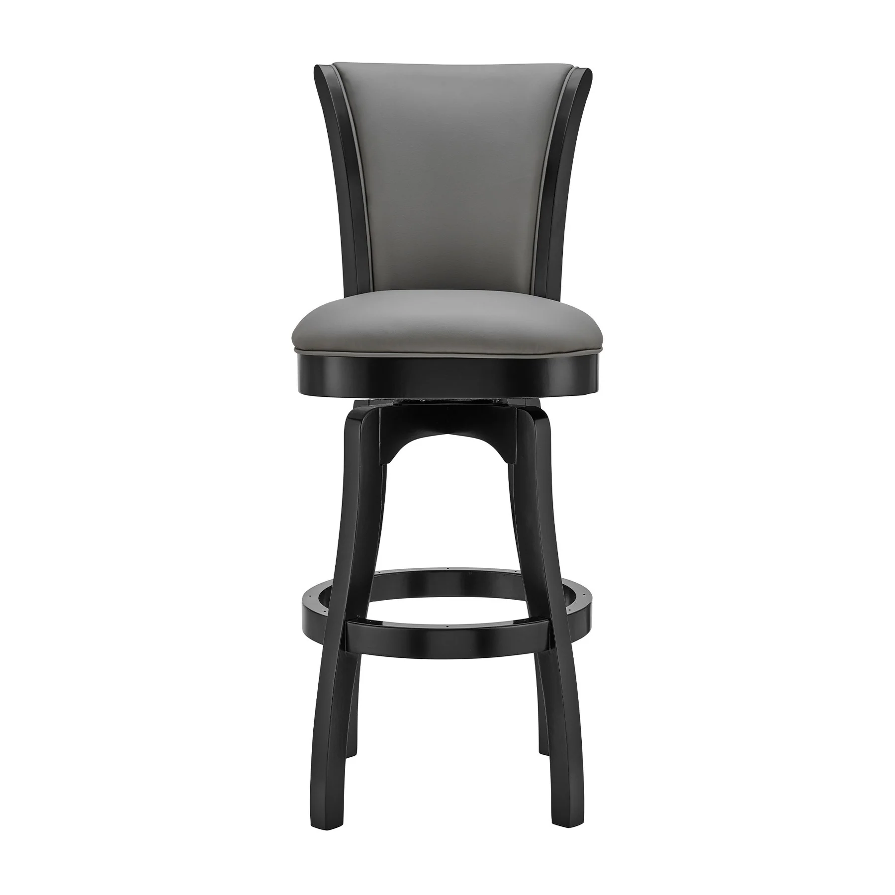 Raleigh 30" Bar Height Swivel Barstool in Black Finish and Gray Faux Leather - Image 2