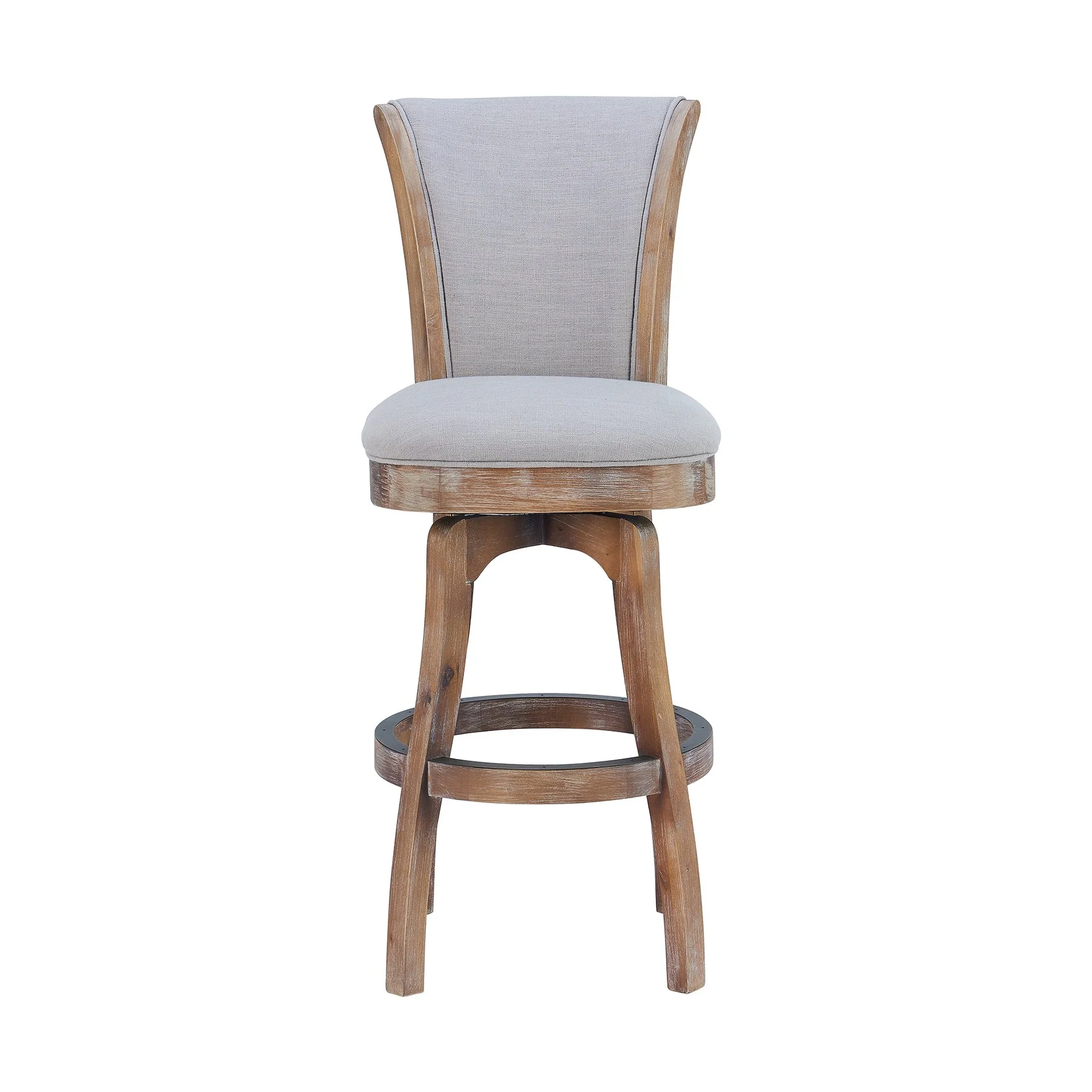 Raleigh 30" Bar Height Swivel Barstool in Distressed Oak Finish and Putty Ivory Linen - Image 2
