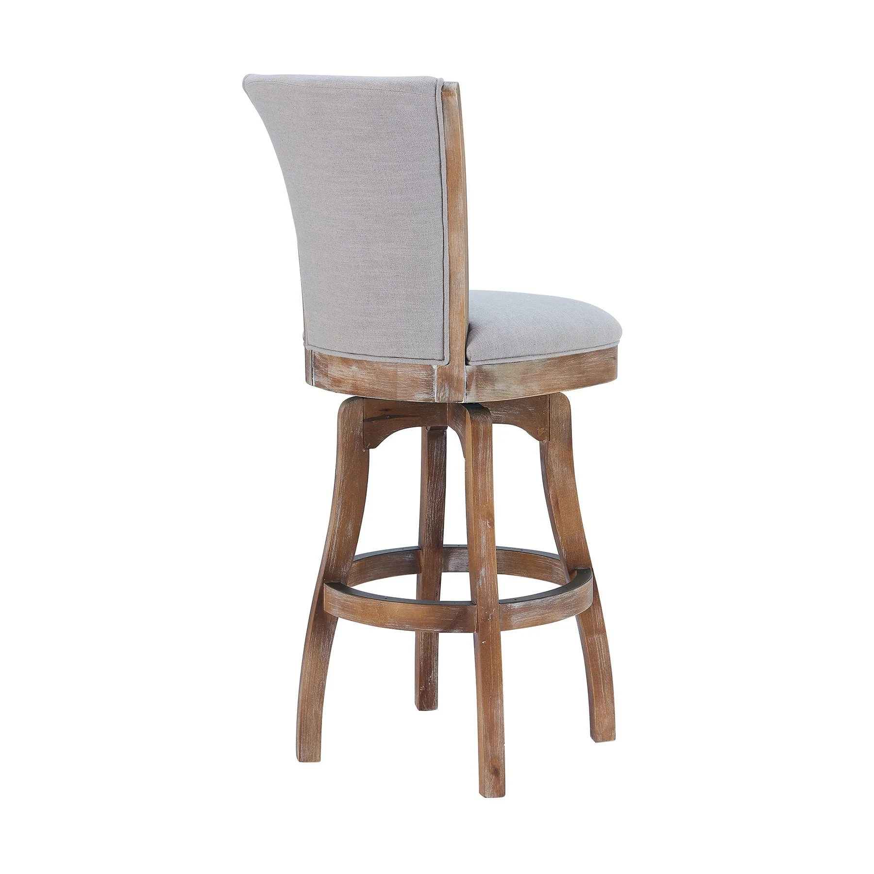 Raleigh 30" Bar Height Swivel Barstool in Distressed Oak Finish and Putty Ivory Linen - Image 3