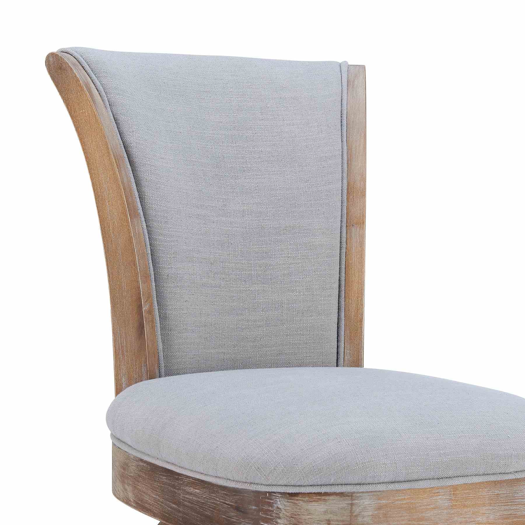 Raleigh 30" Bar Height Swivel Barstool in Distressed Oak Finish and Putty Ivory Linen - Image 4