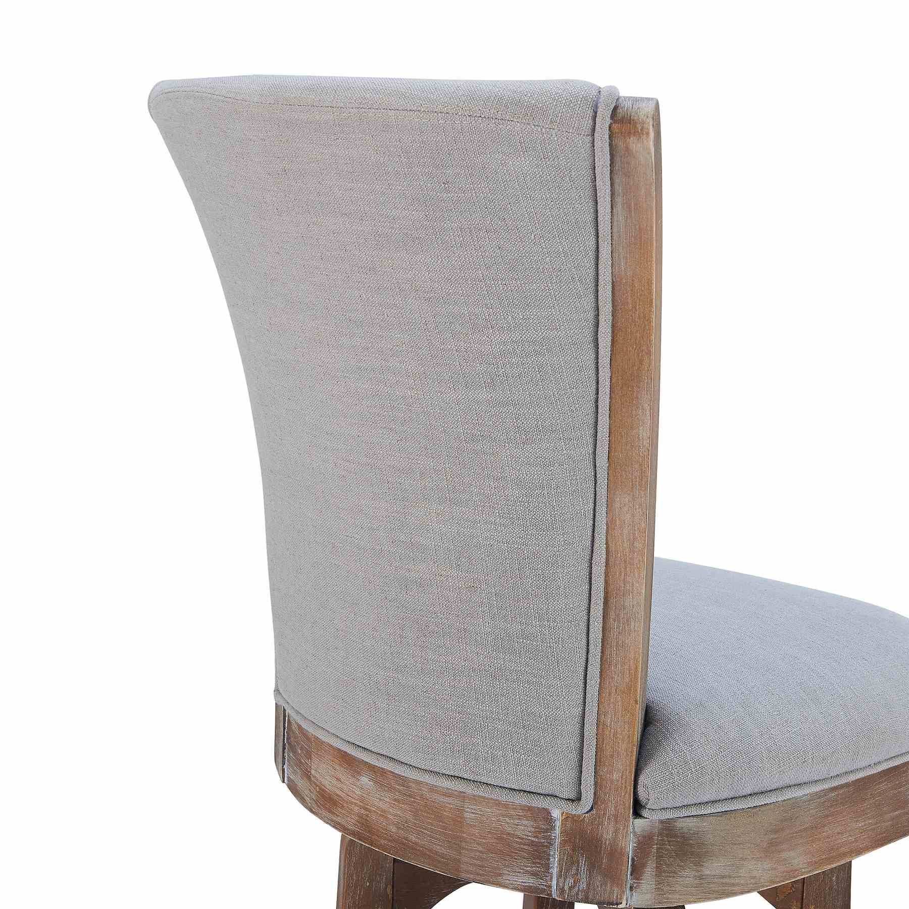 Raleigh 30" Bar Height Swivel Barstool in Distressed Oak Finish and Putty Ivory Linen - Image 5