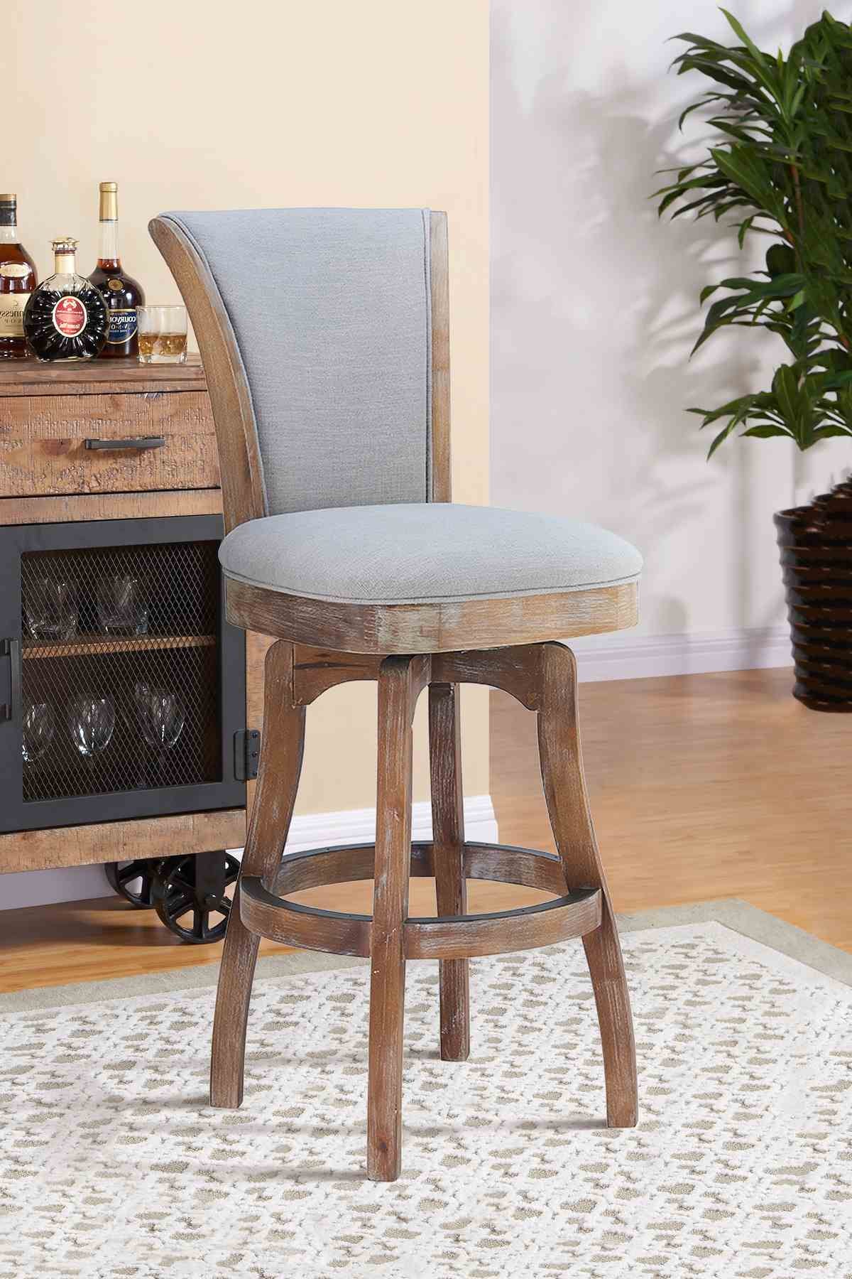Raleigh 30" Bar Height Swivel Barstool in Distressed Oak Finish and Putty Ivory Linen - Image 8