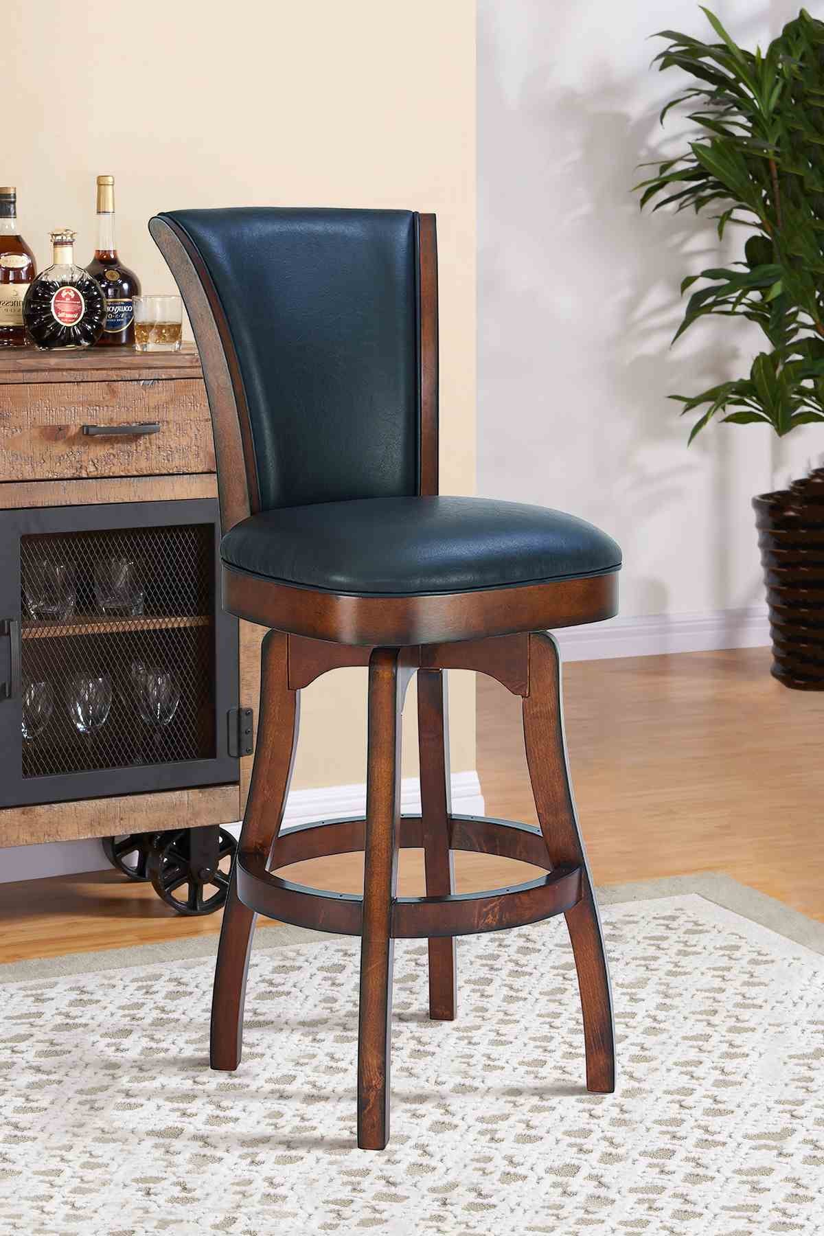 Raleigh 30" Bar Height Swivel Barstool in Rustic Cordovan Finish and Brown Bonded Leather - Image 8