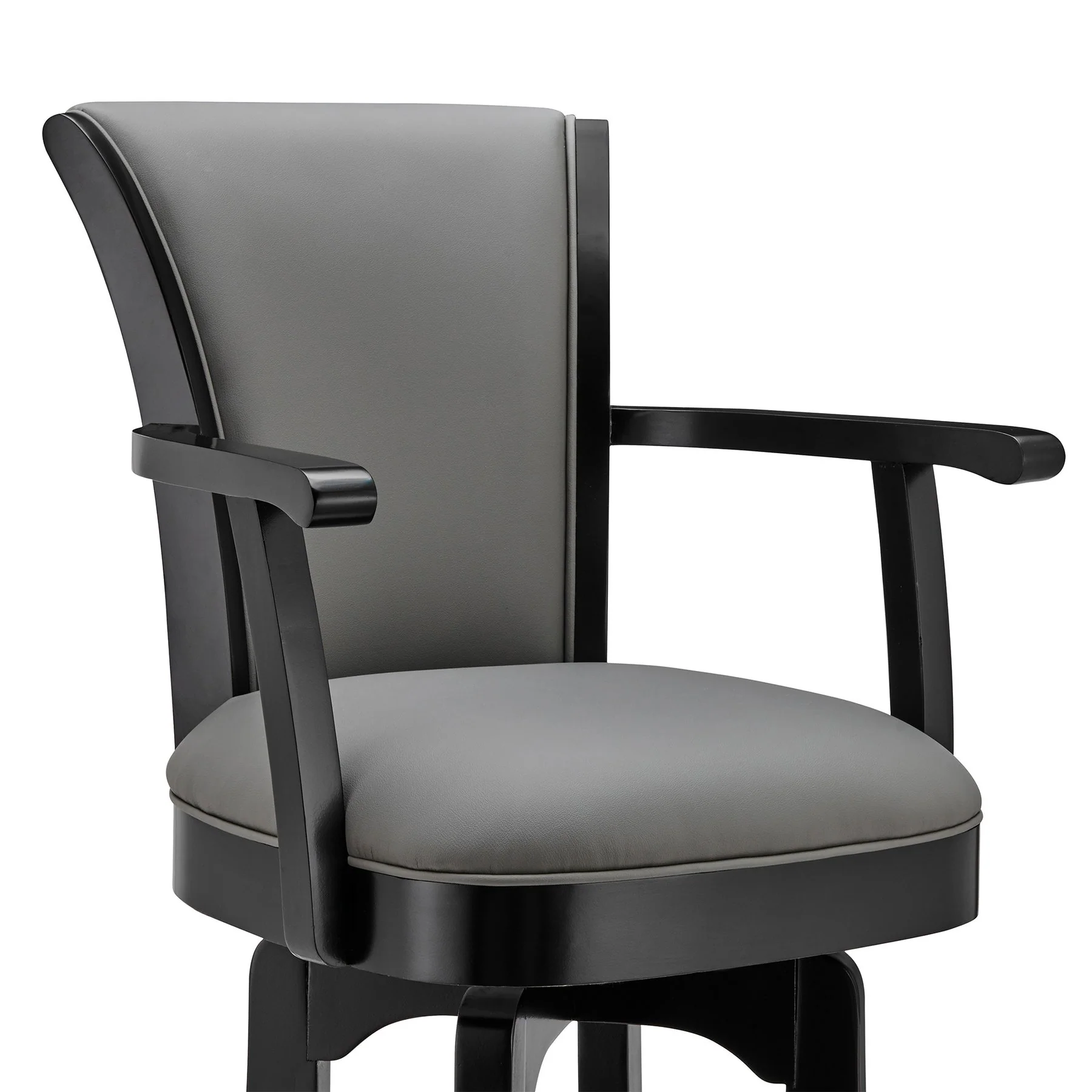 Raleigh 30" Bar Height Swivel Gray Faux Leather and Black Wood Arm Bar Stool - Image 4