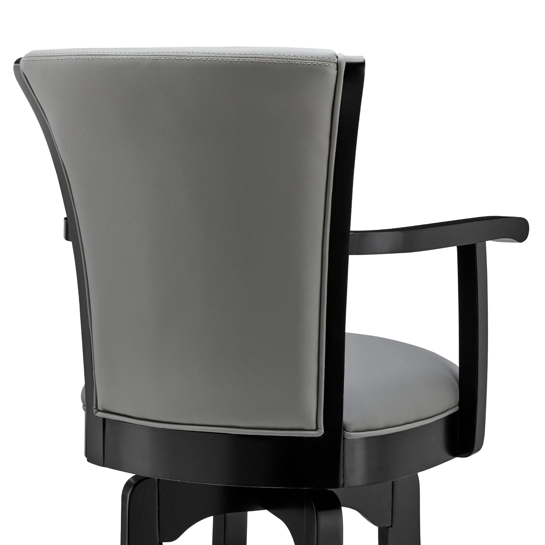 Raleigh 30" Bar Height Swivel Gray Faux Leather and Black Wood Arm Bar Stool - Image 5