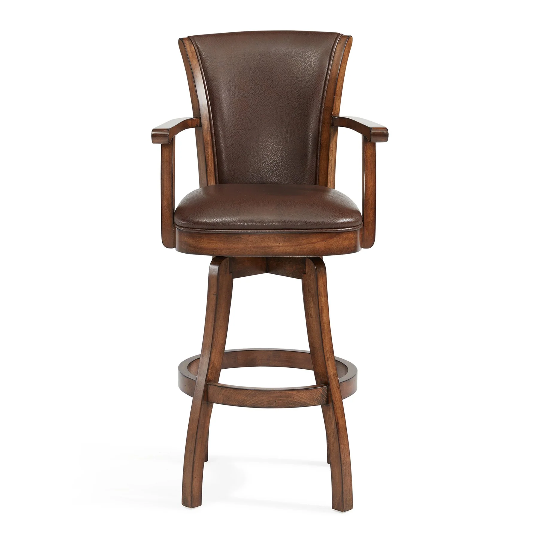 Raleigh 30" Bar Height Swivel Kahlua Faux Leather and Chestnut Wood Arm Bar Stool - Image 2