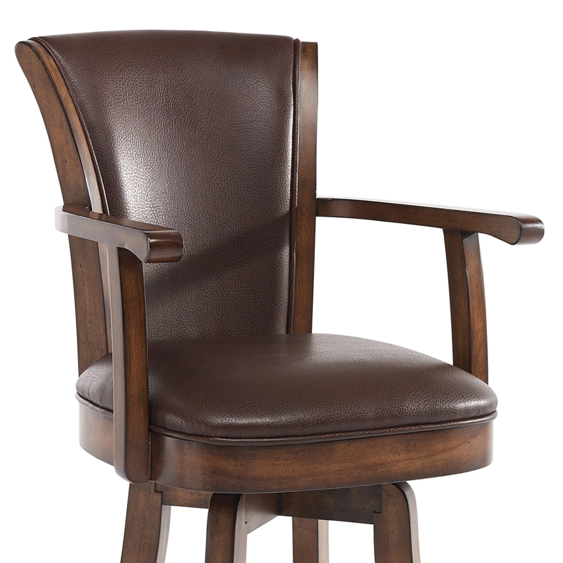 Raleigh 30" Bar Height Swivel Kahlua Faux Leather and Chestnut Wood Arm Bar Stool - Image 4
