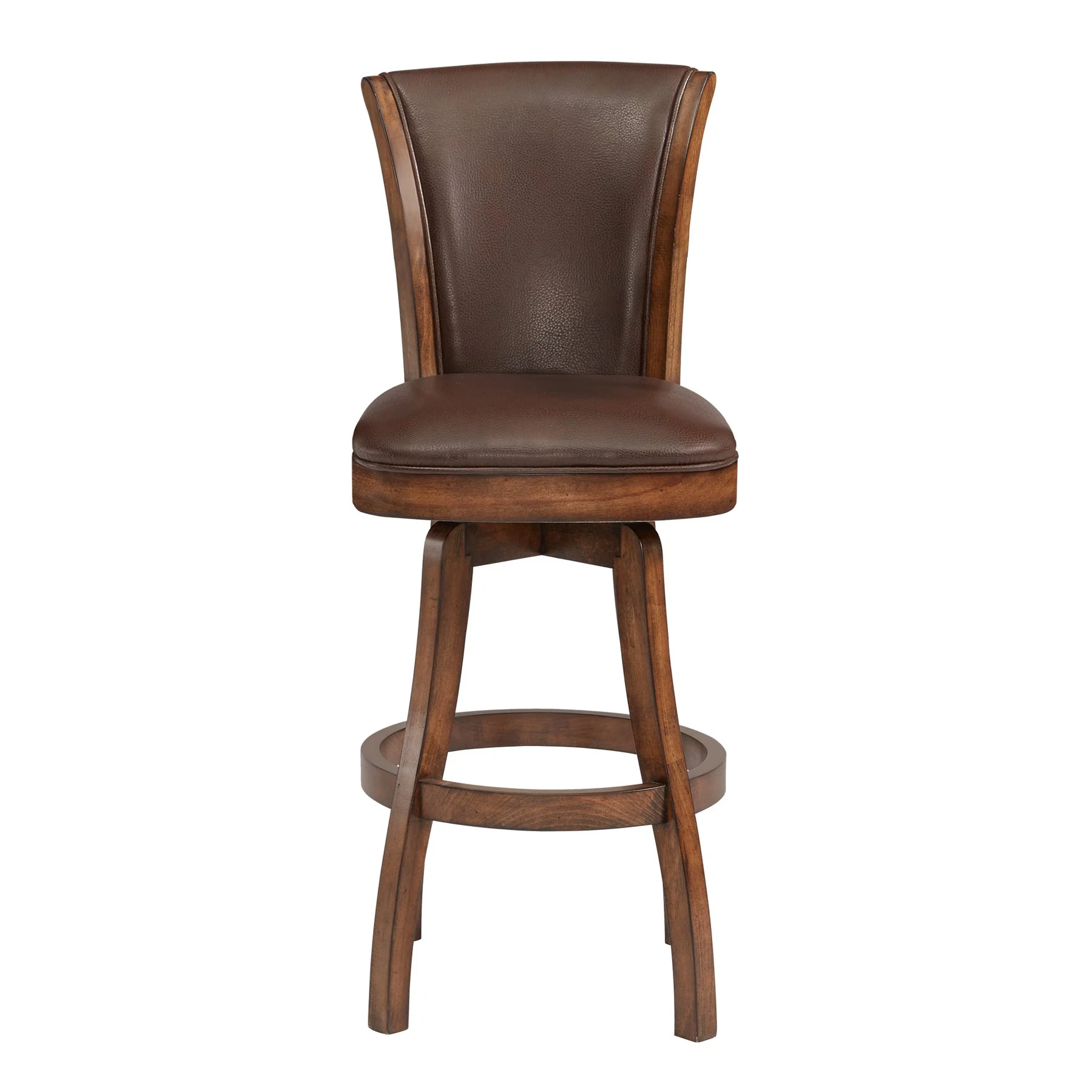 Raleigh 30" Bar Height Swivel Wood Barstool in Chestnut Finish and Kahlua Faux Leather - Image 2