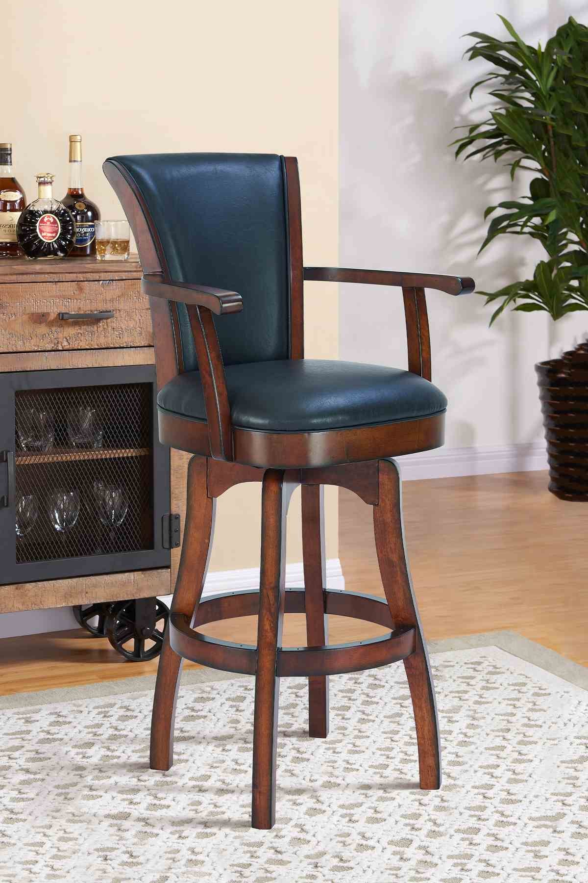 Raleigh Arm 26" Counter Height Swivel Barstool in Rustic Cordovan Finish and Brown Bonded Leather - Image 8