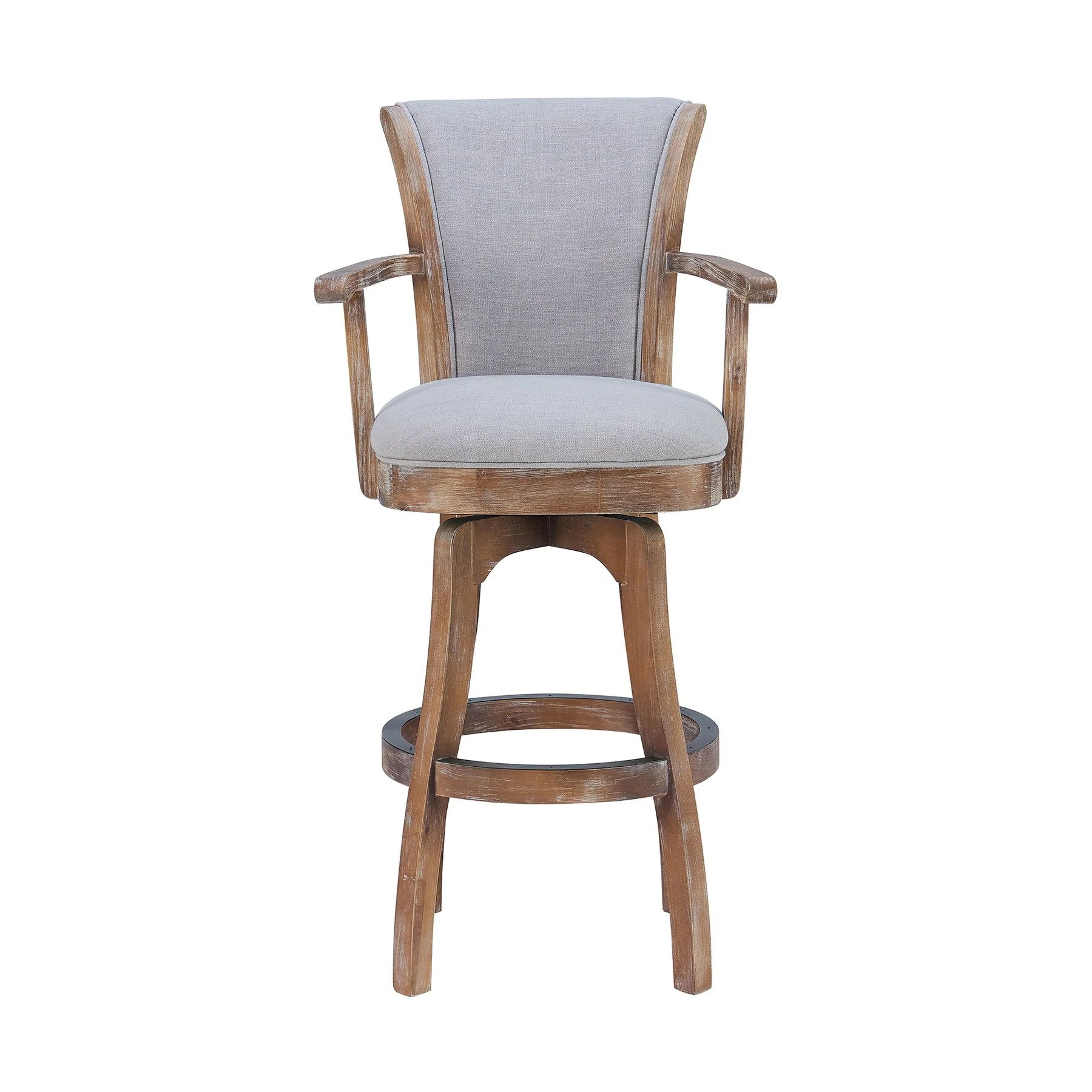 Raleigh Arm 30" Bar Height Swivel Barstool in Distressed Oak Finish and Putty Ivory Linen - Image 2