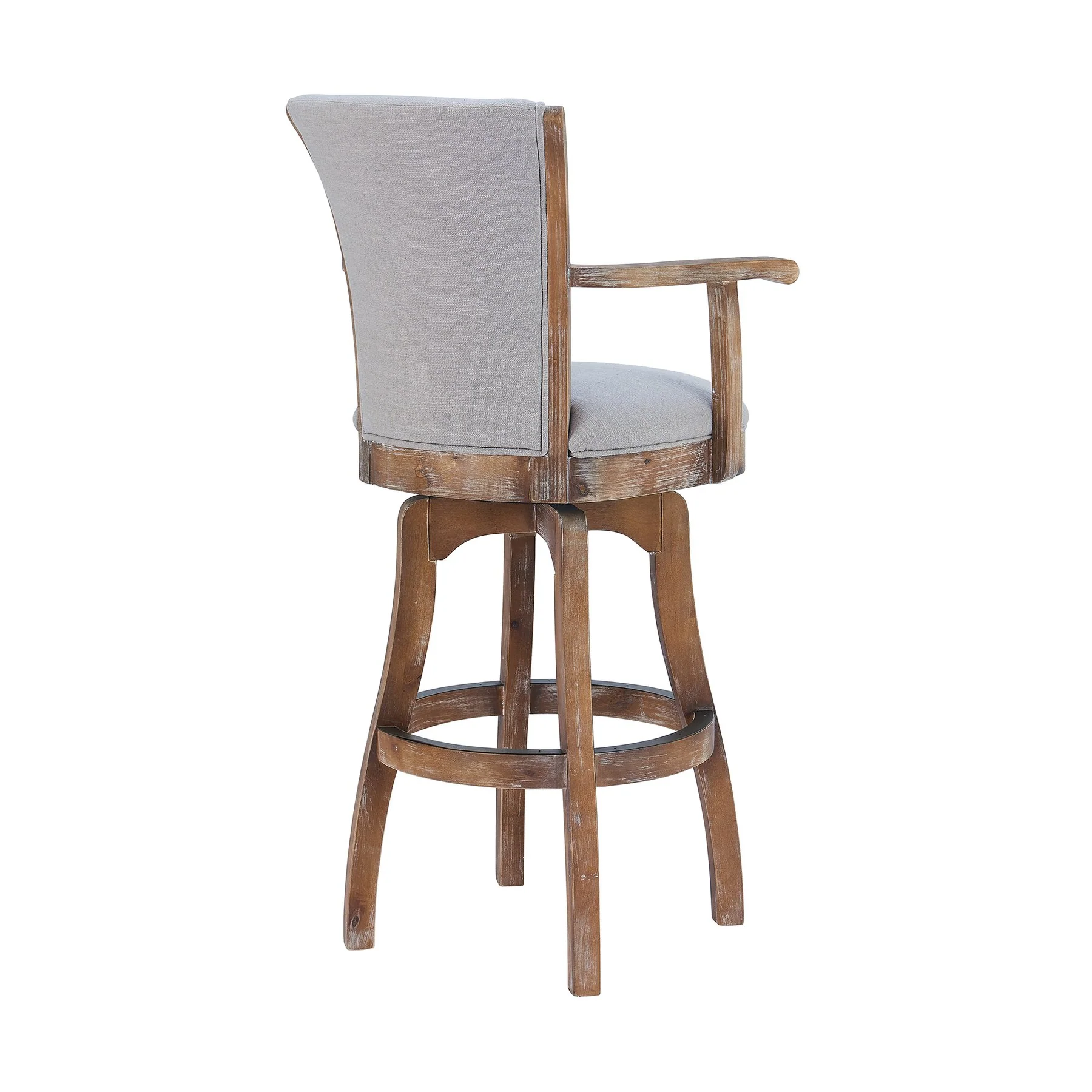 Raleigh Arm 30" Bar Height Swivel Barstool in Distressed Oak Finish and Putty Ivory Linen - Image 3