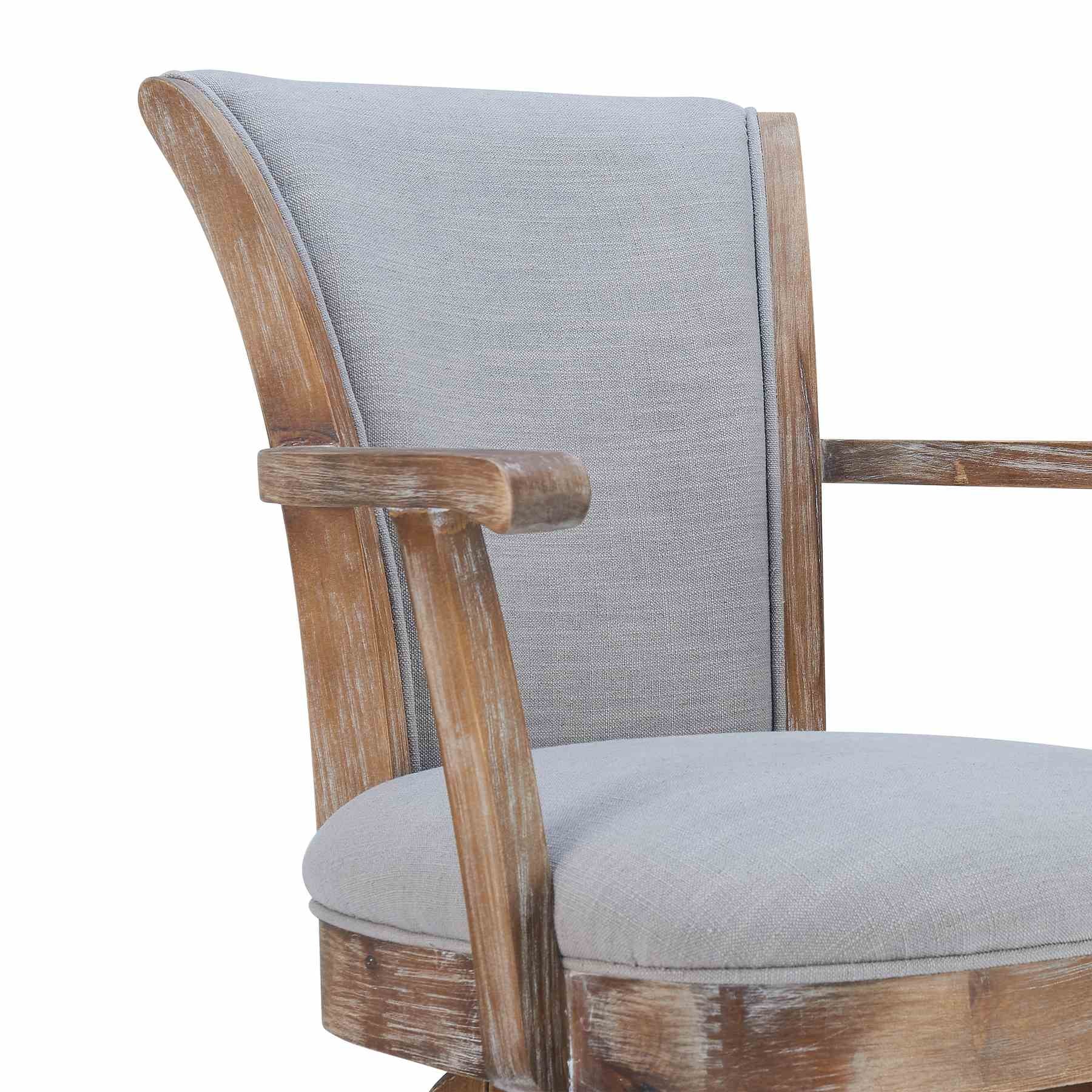 Raleigh Arm 30" Bar Height Swivel Barstool in Distressed Oak Finish and Putty Ivory Linen - Image 4