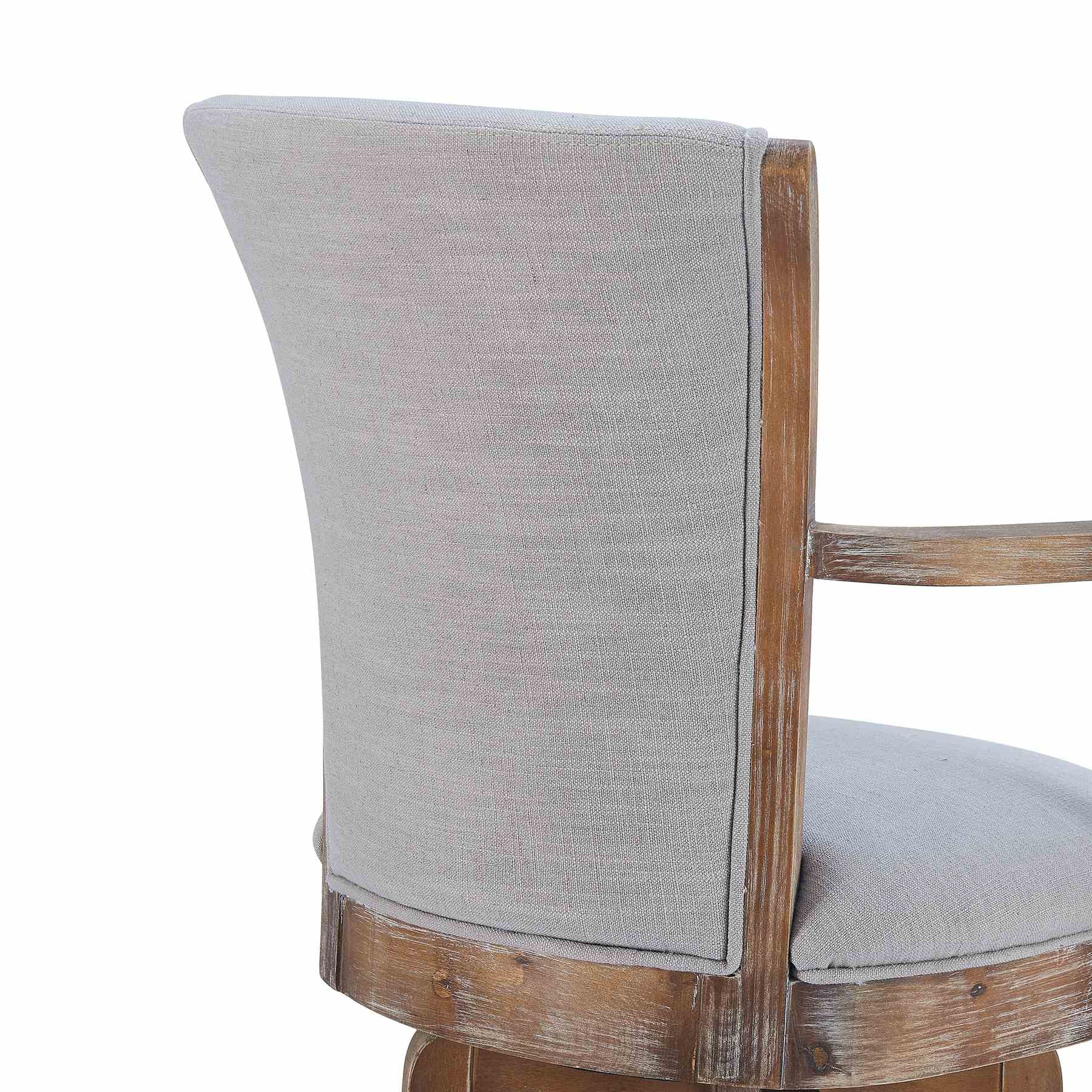 Raleigh Arm 30" Bar Height Swivel Barstool in Distressed Oak Finish and Putty Ivory Linen - Image 5