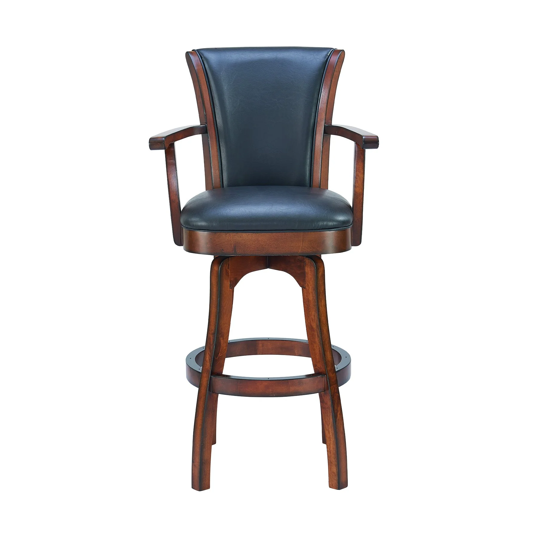 Raleigh Arm 30" Bar Height Swivel Barstool in Rustic Cordovan Finish and Brown Bonded Leather - Image 2