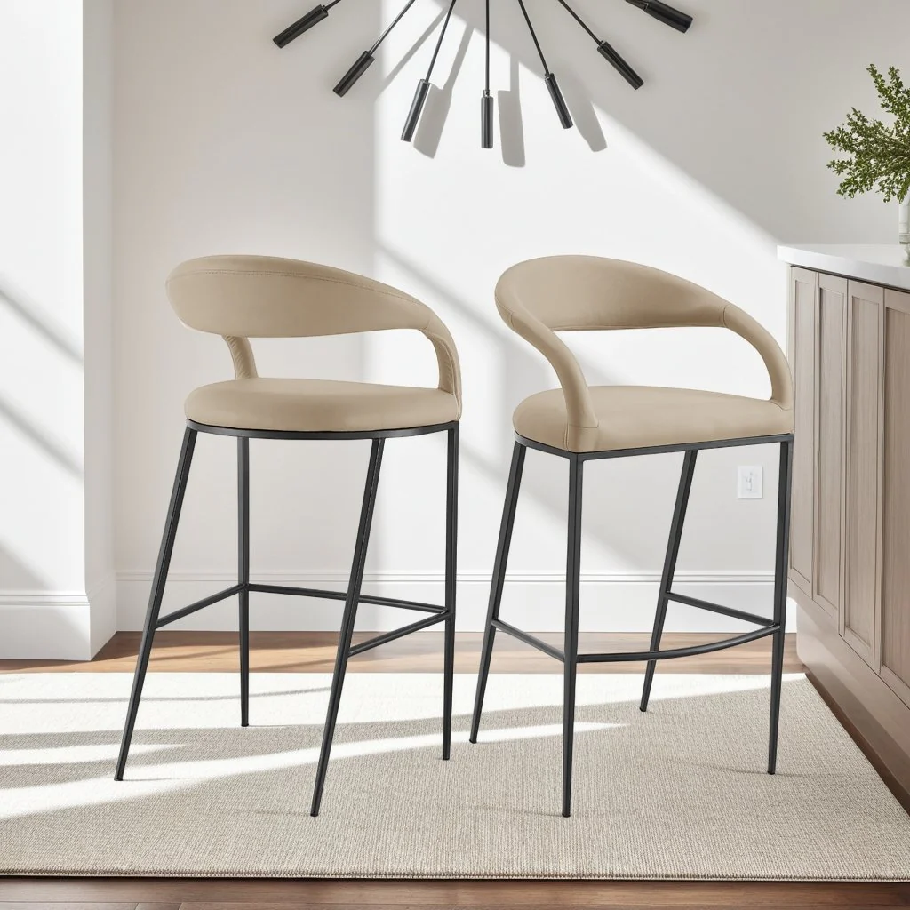 Ramona 26" Counter Stool with Matte Black Iron and Beige Faux Leather - Image 10