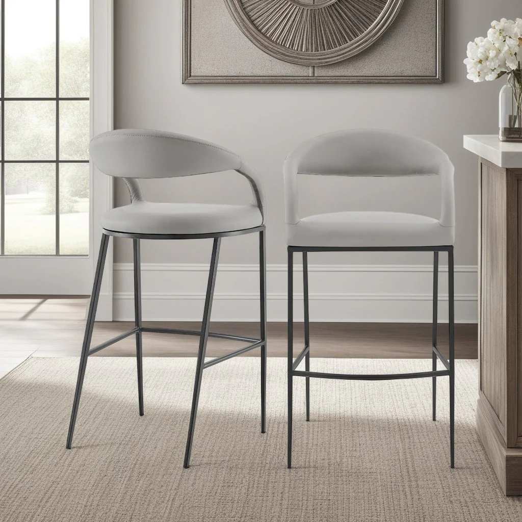 Ramona 26" Counter Stool with Matte Black Iron and Light Gray Leather - Image 10