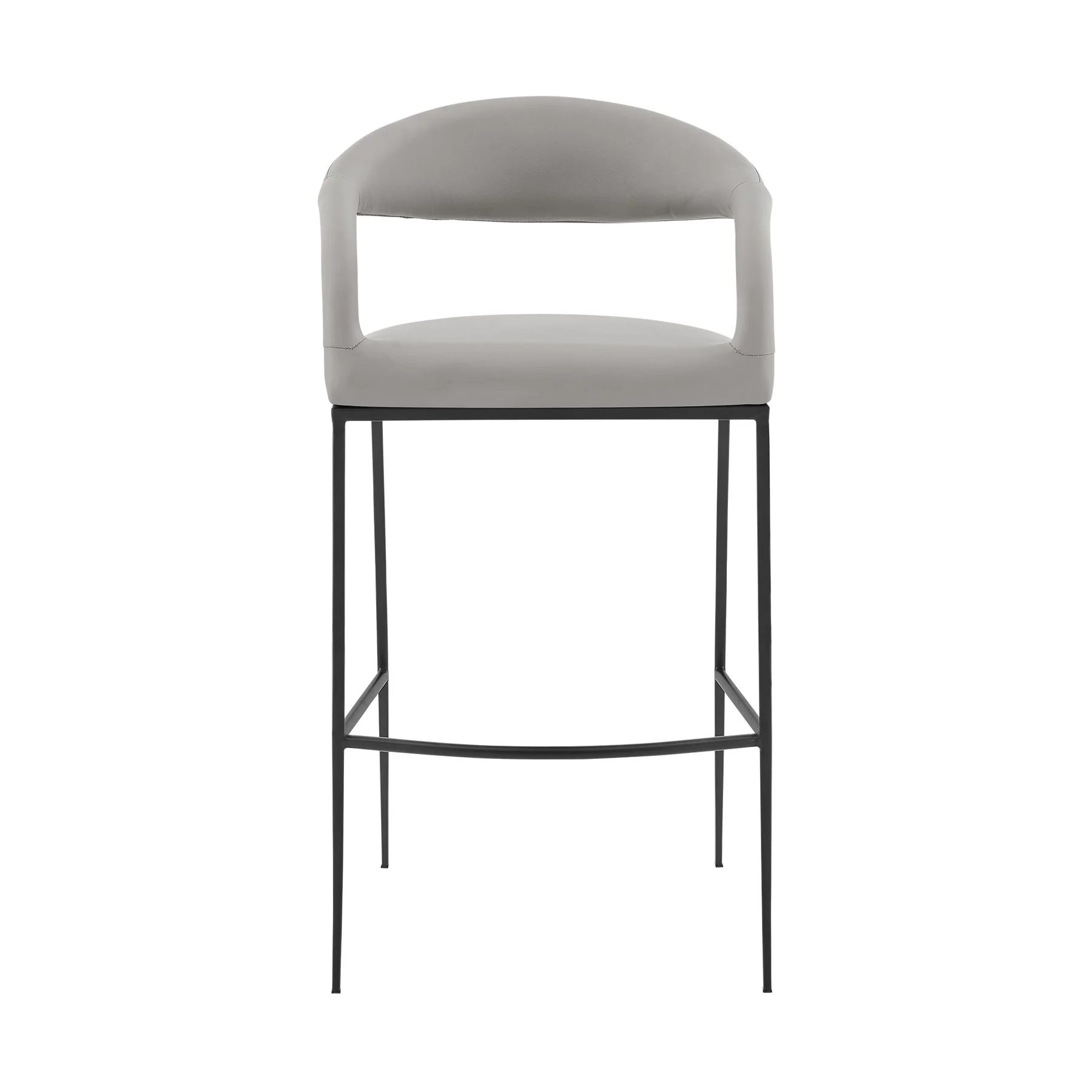 Ramona 26" Counter Stool with Matte Black Iron and Light Gray Leather - Image 2