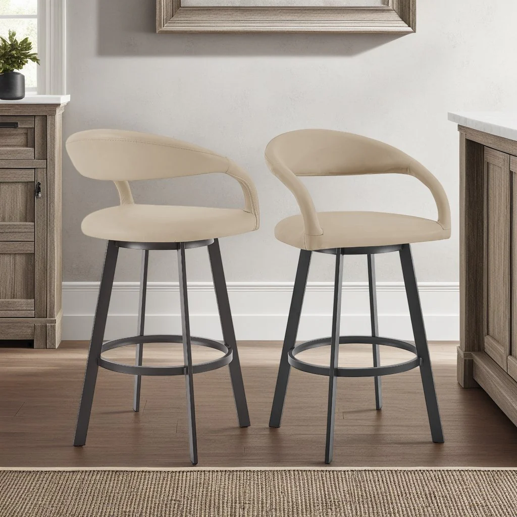Ramona 26" Swivel Counter Stool with Matte Black Iron and Beige Faux Leather - Image 10