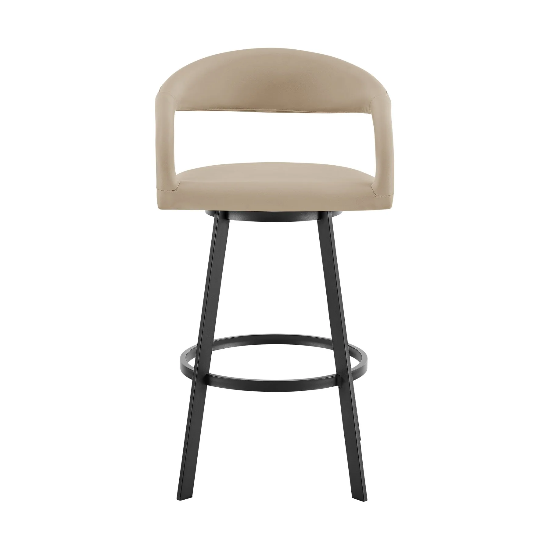 Ramona 26" Swivel Counter Stool with Matte Black Iron and Beige Faux Leather - Image 2