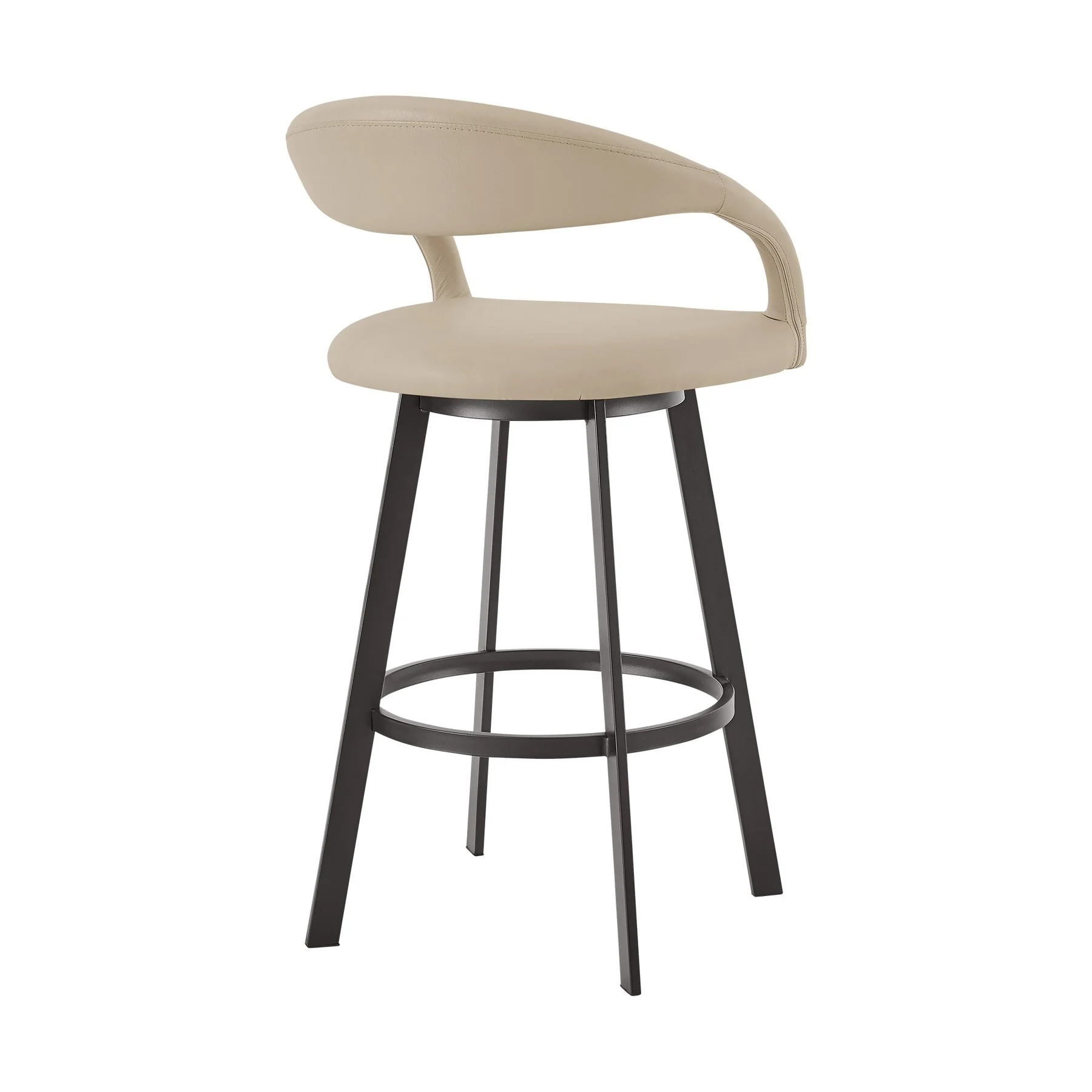Ramona 26" Swivel Counter Stool with Matte Black Iron and Beige Faux Leather - Image 3
