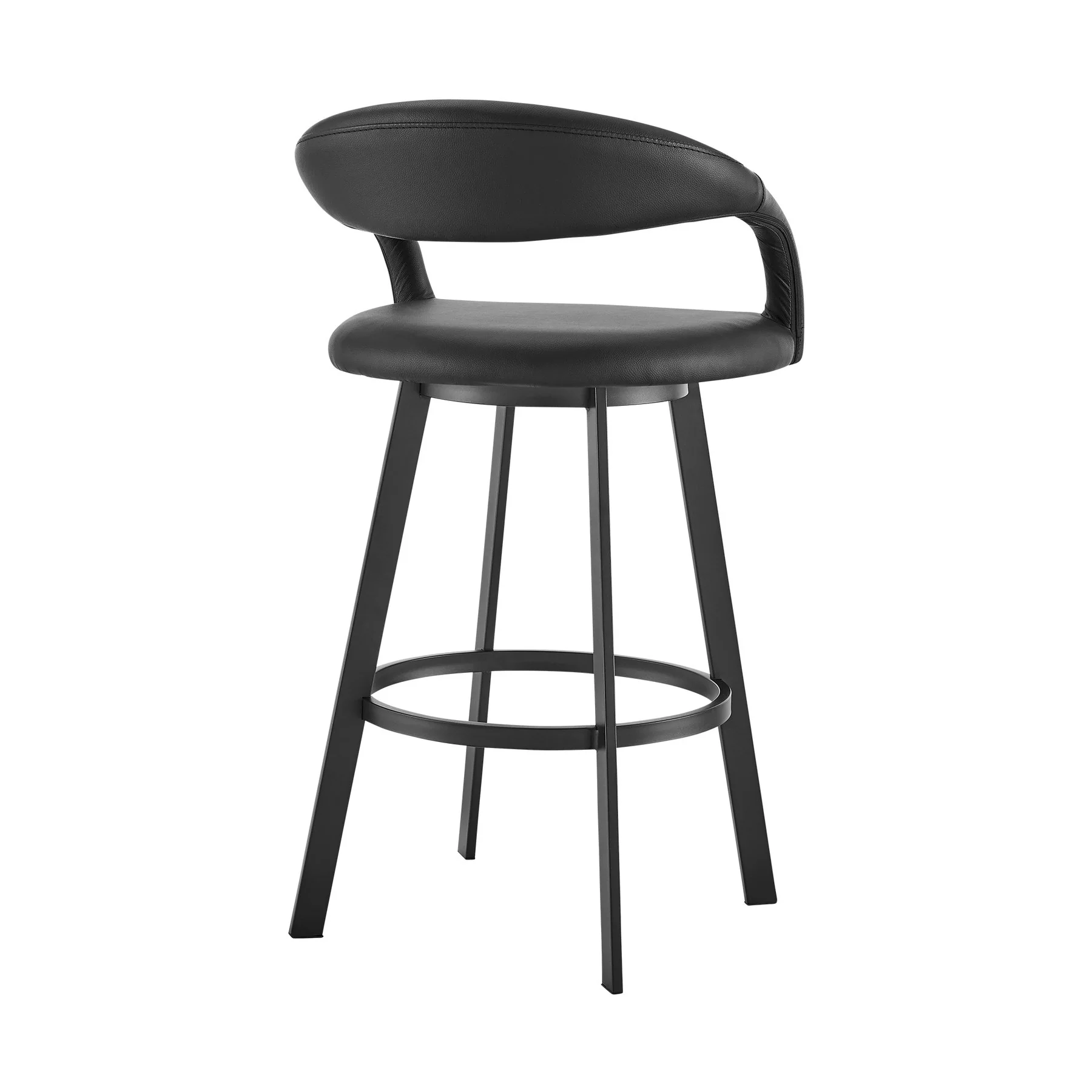 Ramona 26" Swivel Counter Stool with Matte Black Iron and Black Faux Leather - Image 3