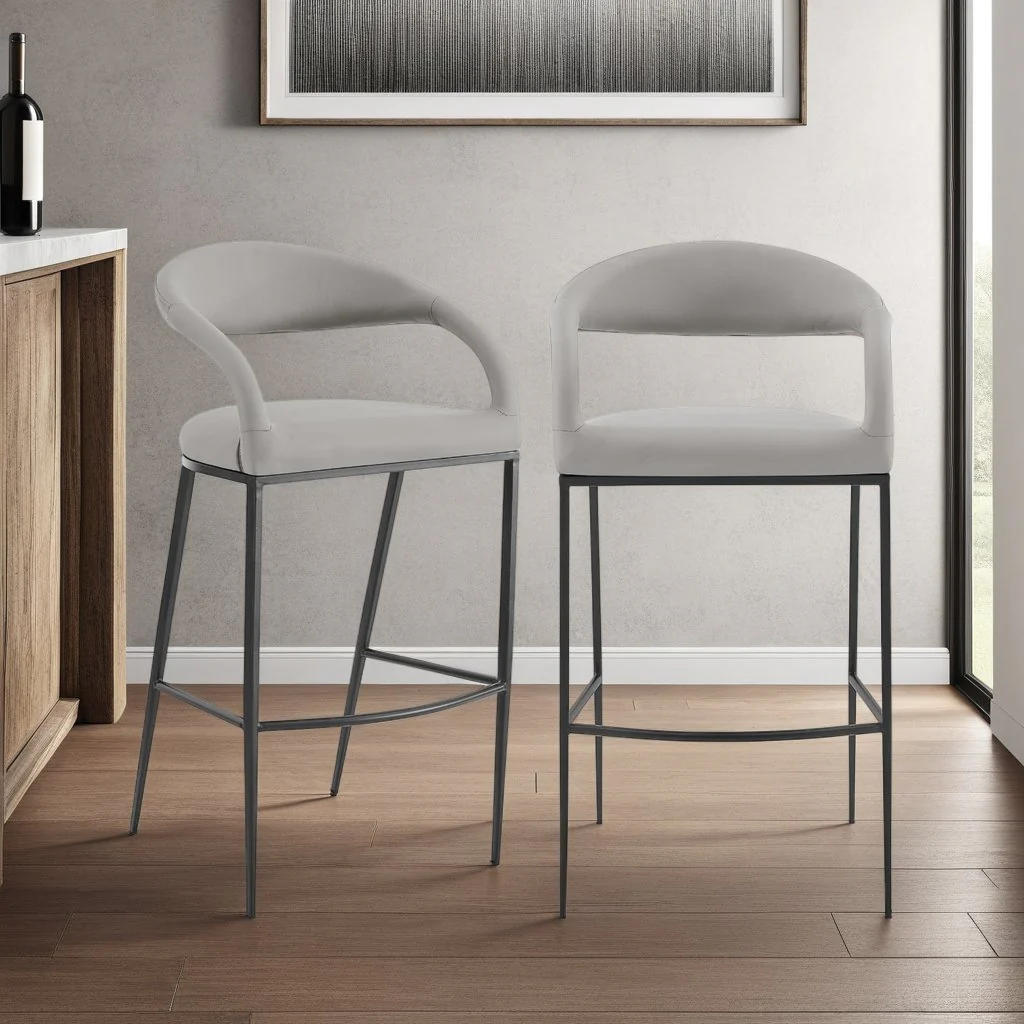 Ramona 30" Bar Stool with Matte Black Iron and Light Gray Leather - Image 10