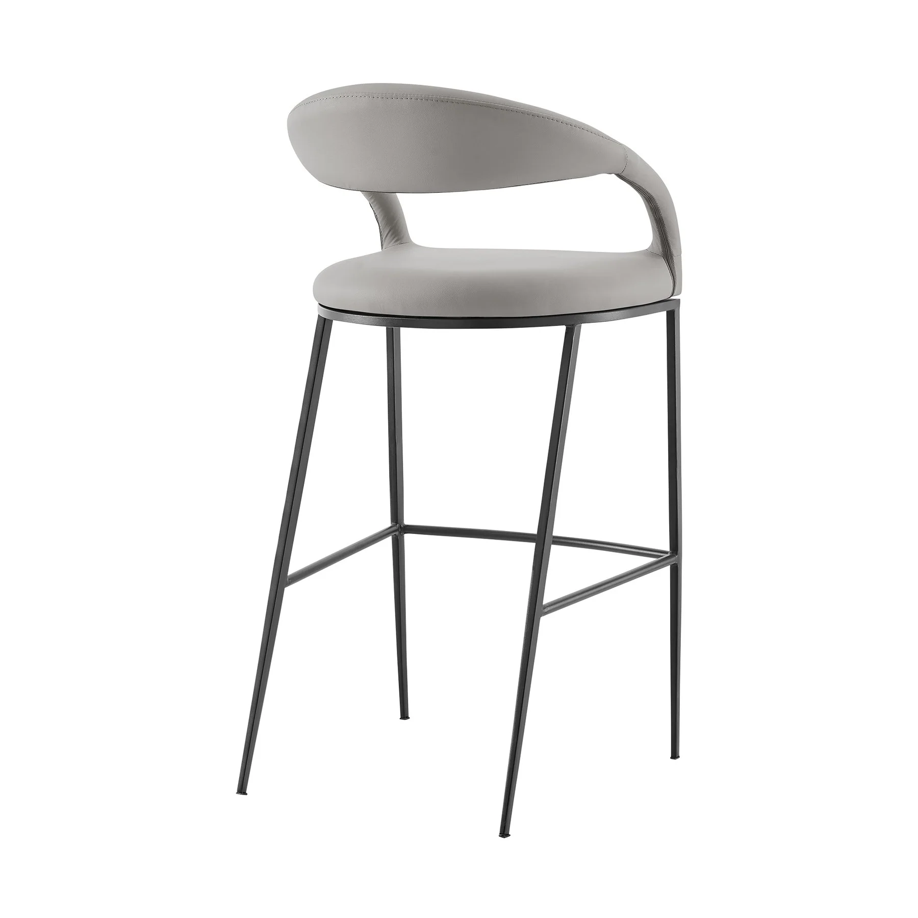 Ramona 30" Bar Stool with Matte Black Iron and Light Gray Leather - Image 3