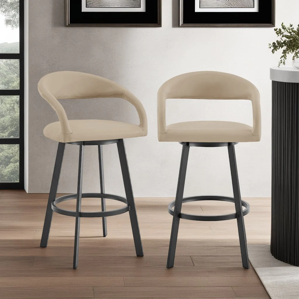 Ramona 30" Swivel Bar Stool with Matte Black Iron and Beige Faux Leather - Image 10