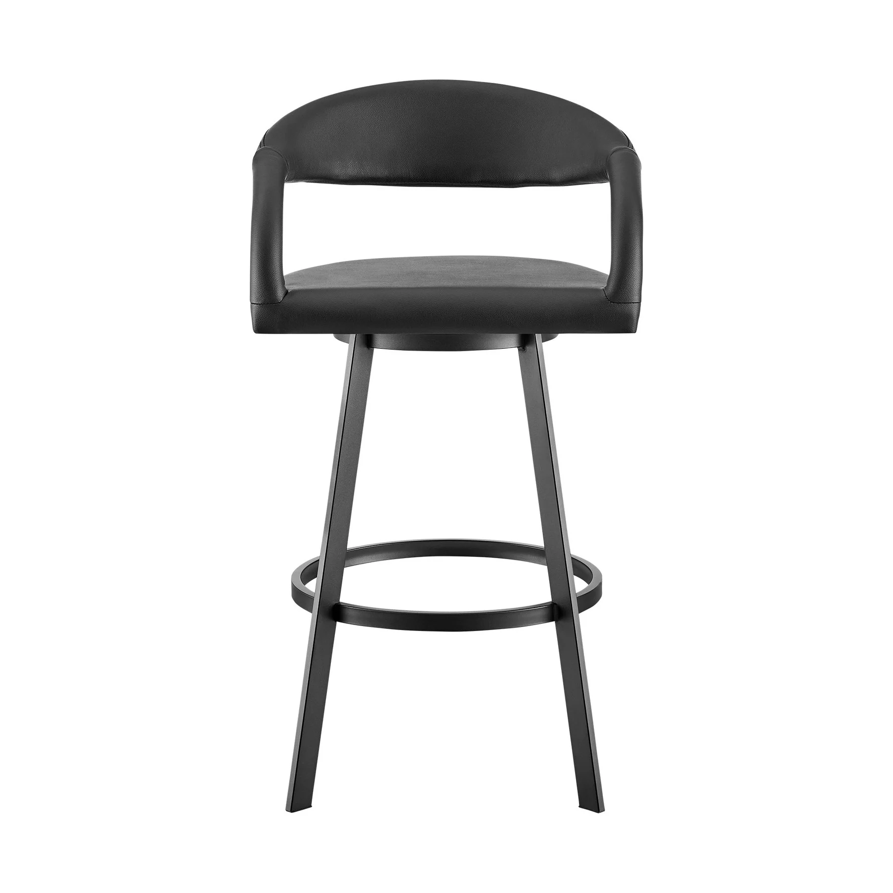 Ramona 30" Swivel Bar Stool with Matte Black Iron and Black Faux Leather - Image 2