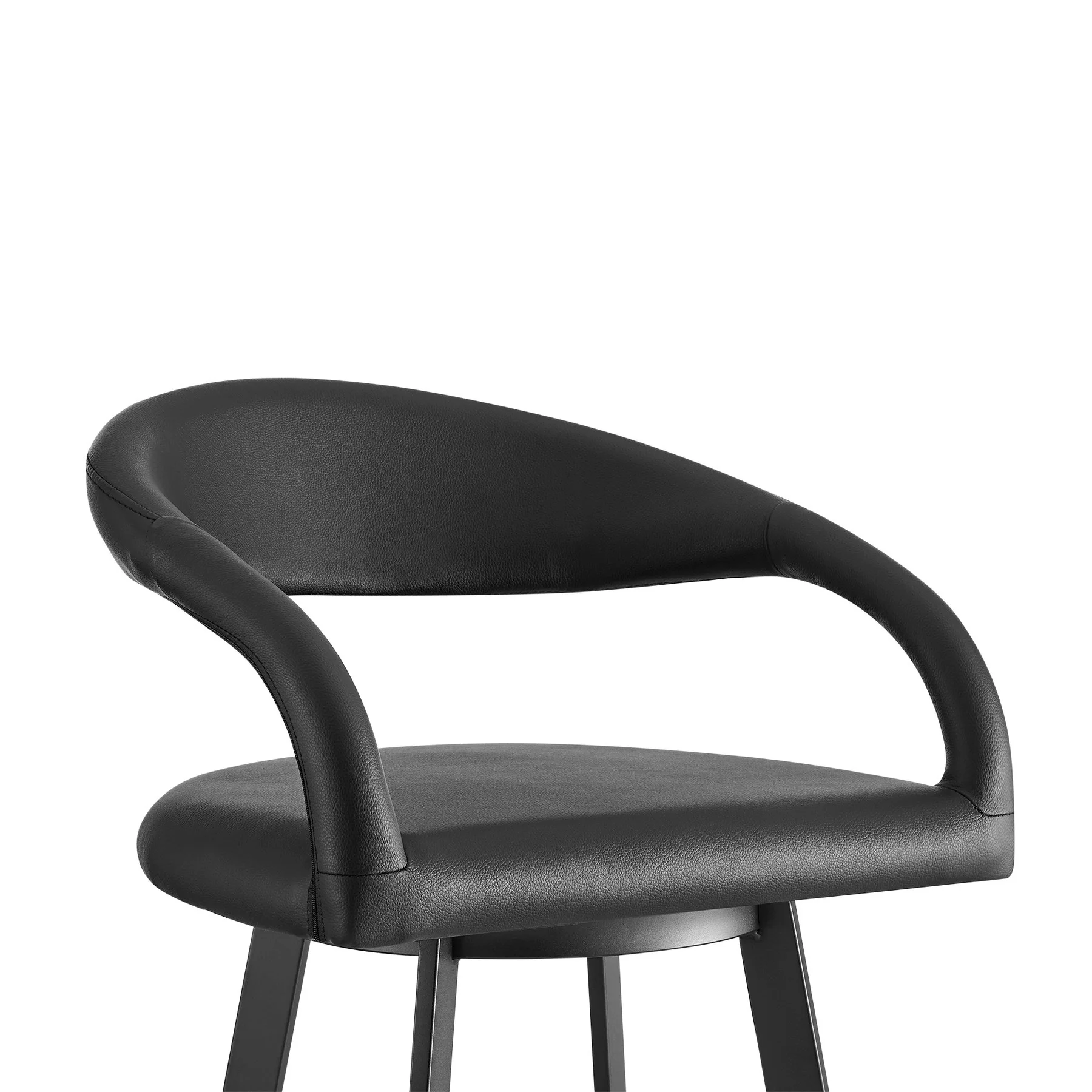 Ramona 30" Swivel Bar Stool with Matte Black Iron and Black Faux Leather - Image 4