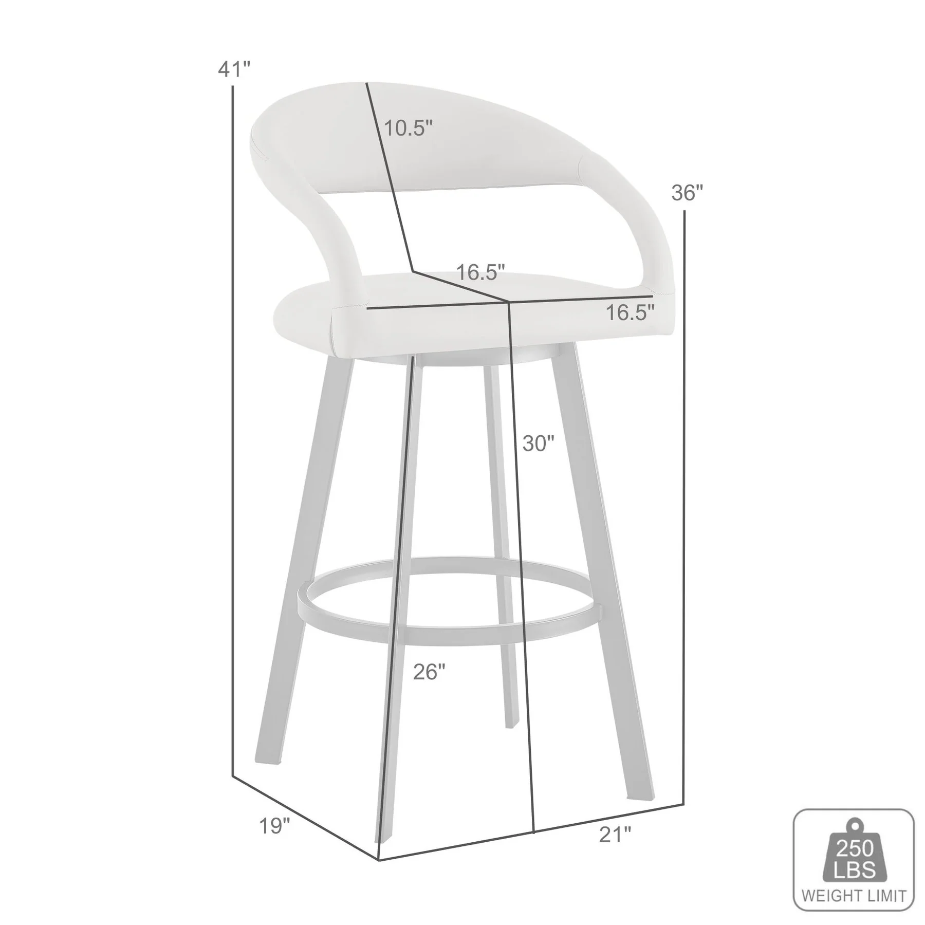 Ramona 30" Swivel Bar Stool with Matte Black Iron and Black Faux Leather - Image 9