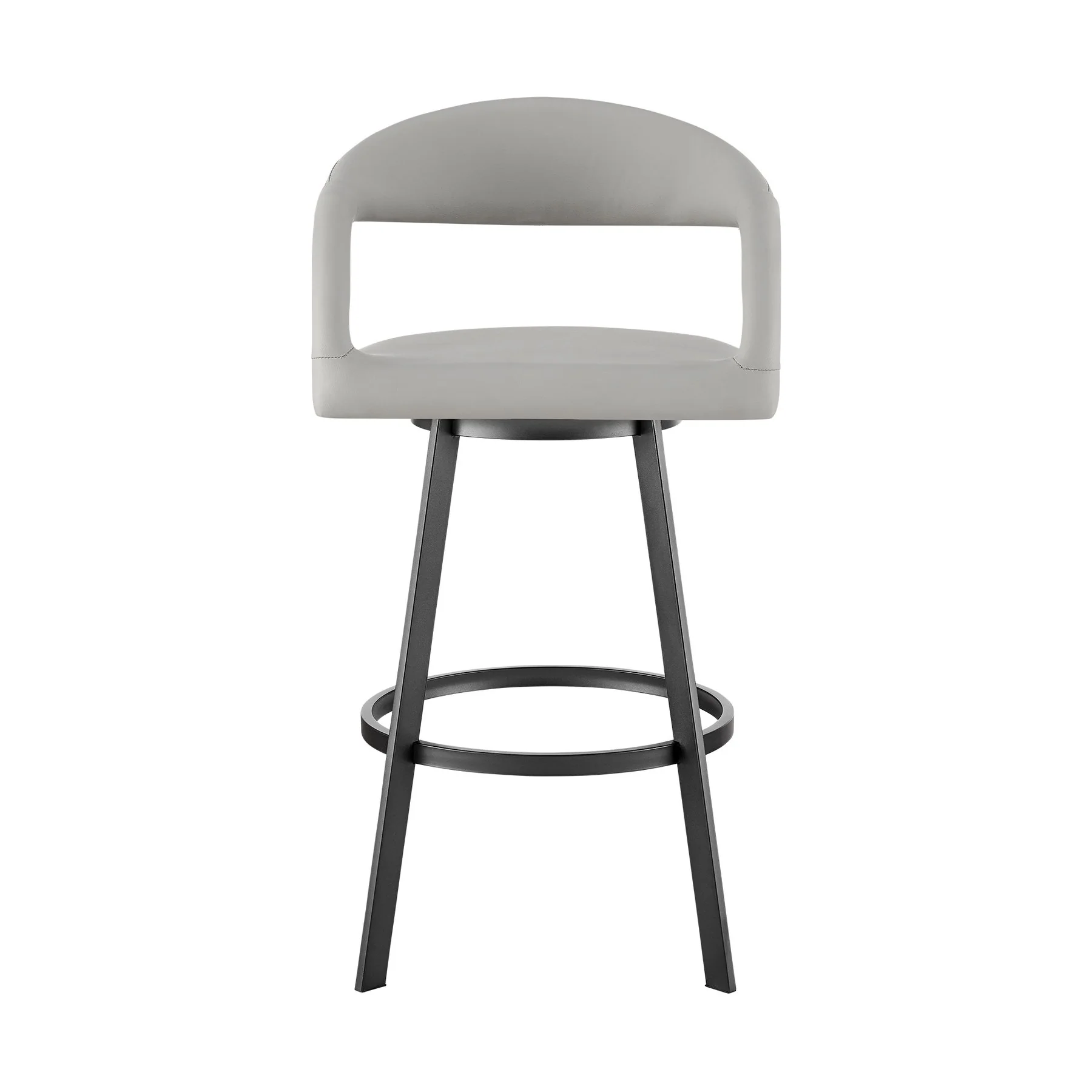 Ramona 30" Swivel Bar Stool with Matte Black Iron and Light Gray Faux Leather - Image 2