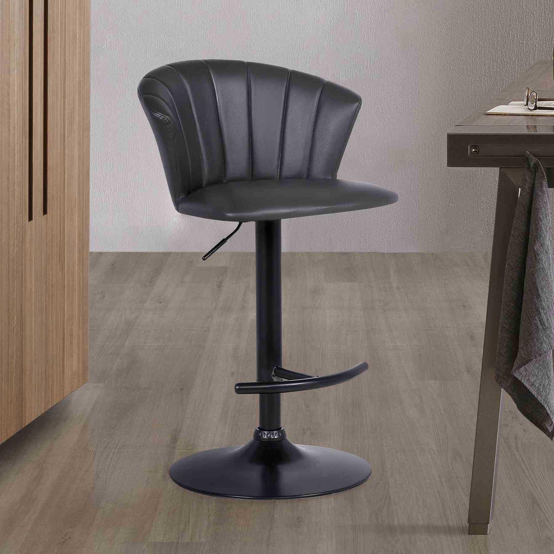 Raquel Adjustable Modern Gray Faux Leather Bar Stool - Image 6