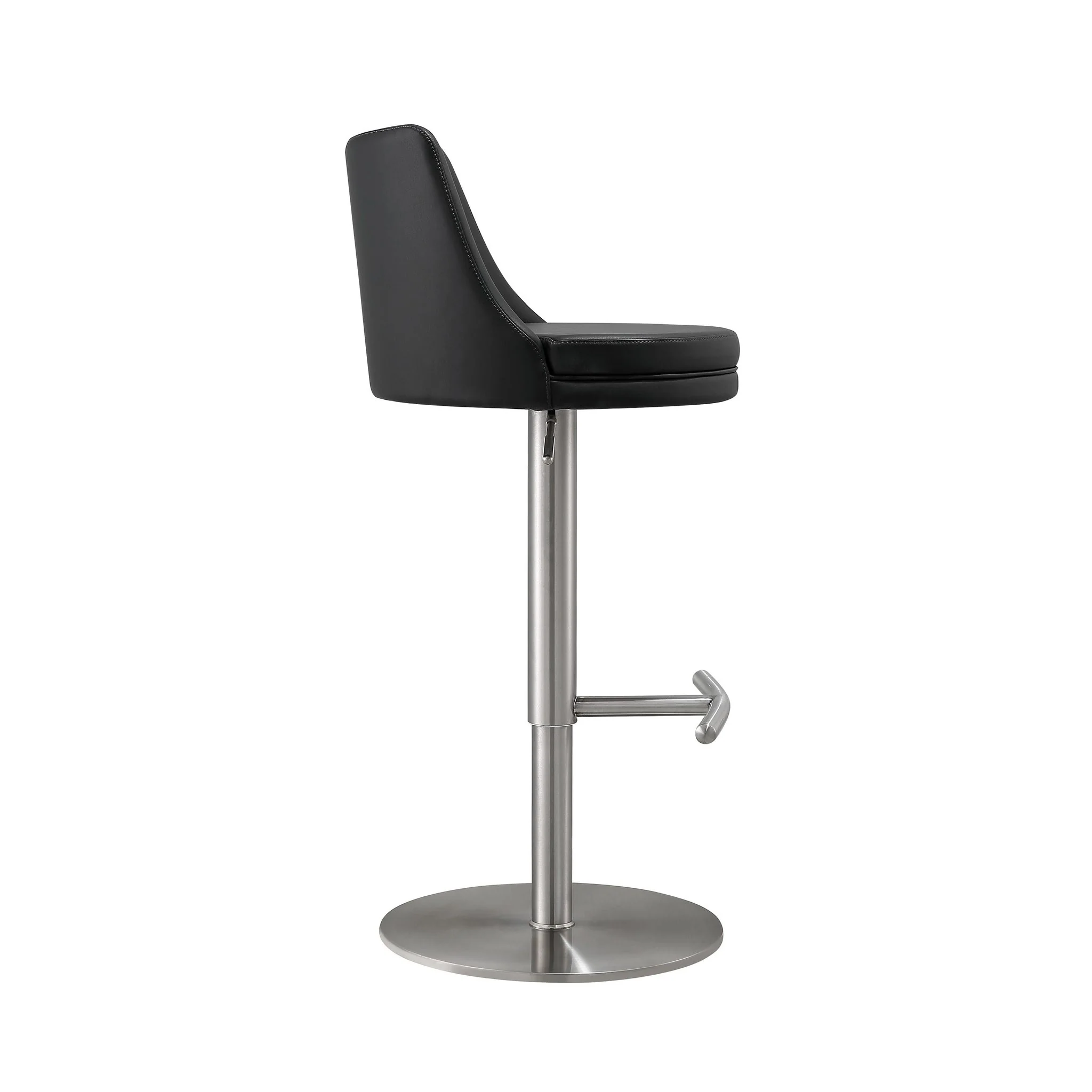 Reagan Black Performance Vegan Leather and Silver Adjustable Stool - Image 5