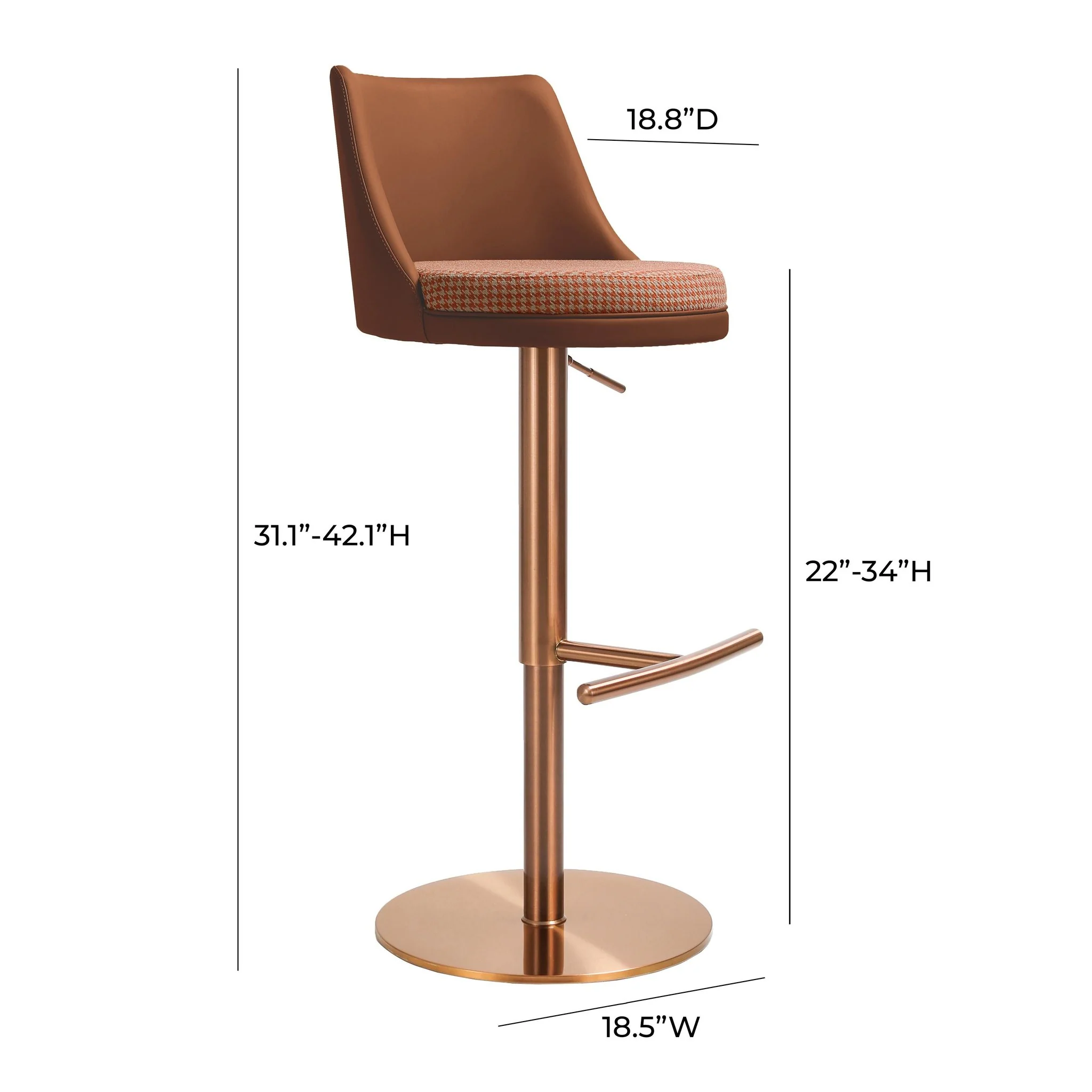 Reagan Cafe Au Lait Performance Vegan Leather and Houndstooth Adjustable Swivel Stool - Image 7