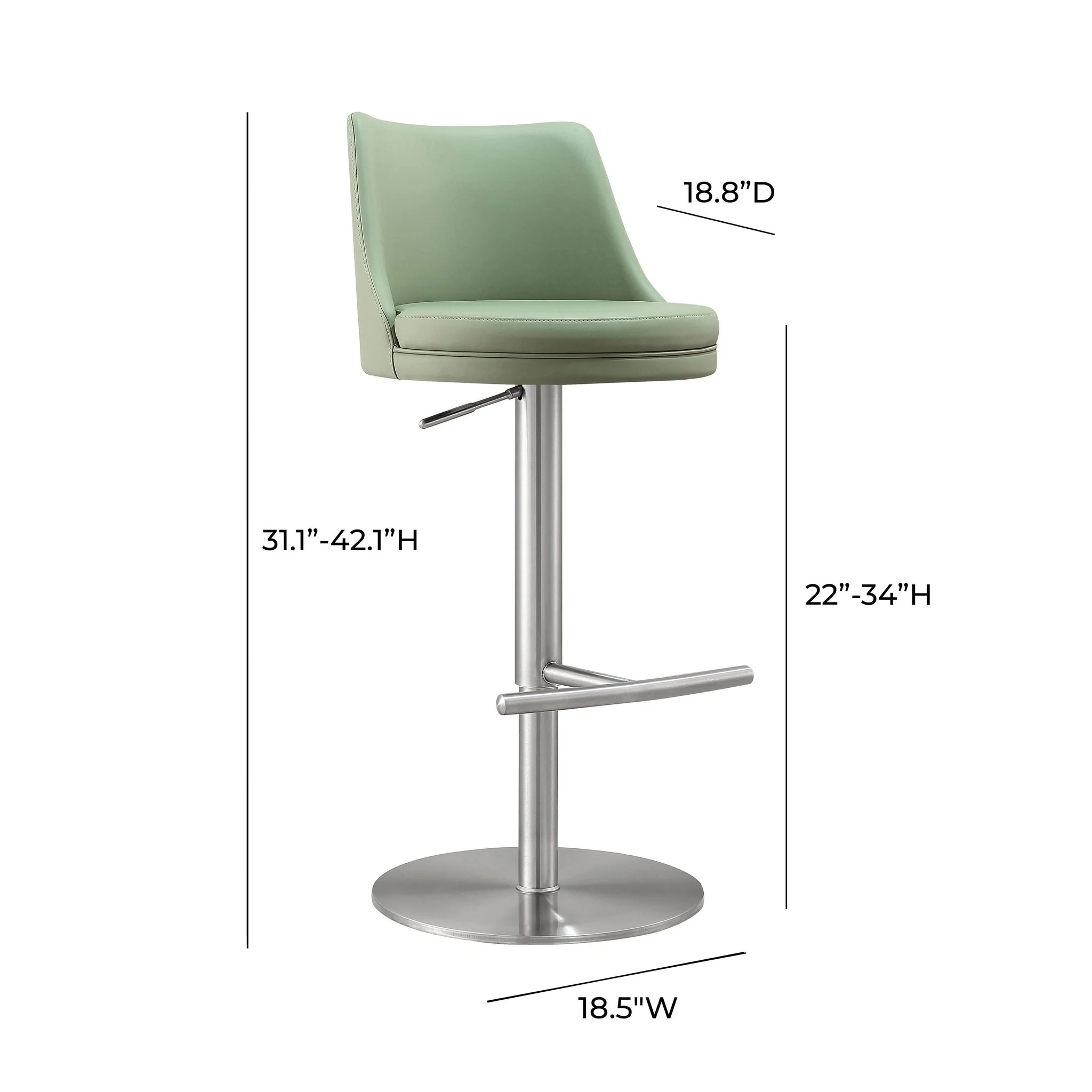 Reagan Sea Foam Green Performance Vegan Leather and Silver Adjustable Stool - Image 9