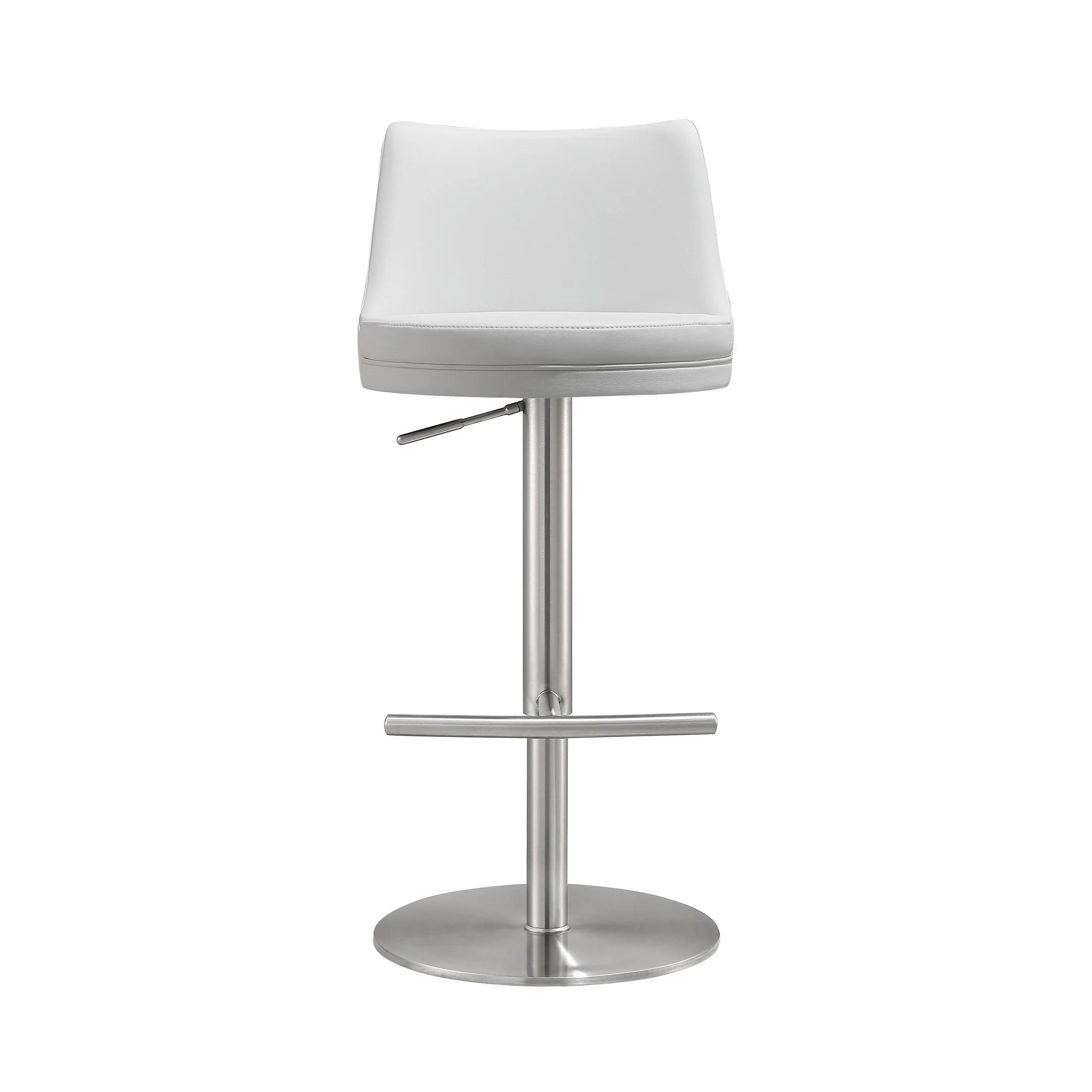 Reagan White Performance Vegan Leather and Silver Adjustable Stool - Image 3