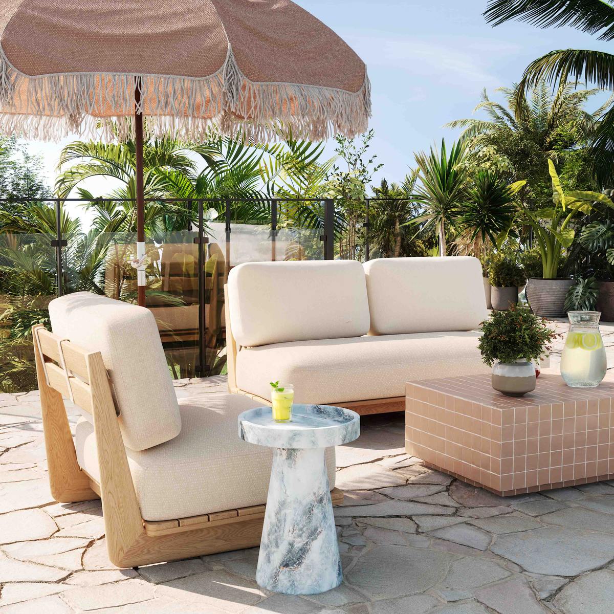 Reavan Cream Outdoor Lounge Chair - Image 2